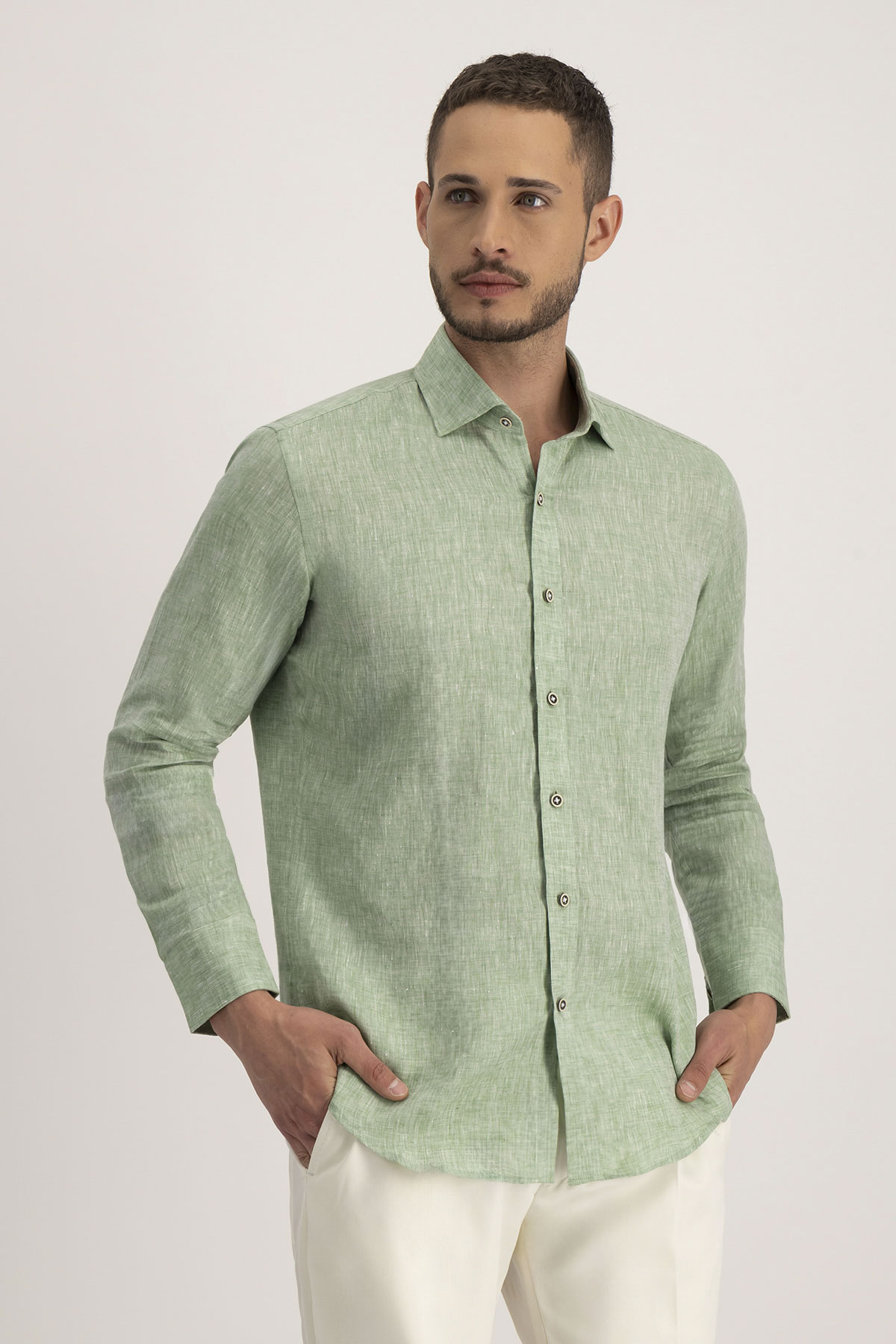 Camisa Casual LINEN Roberts Verde Slim Fit