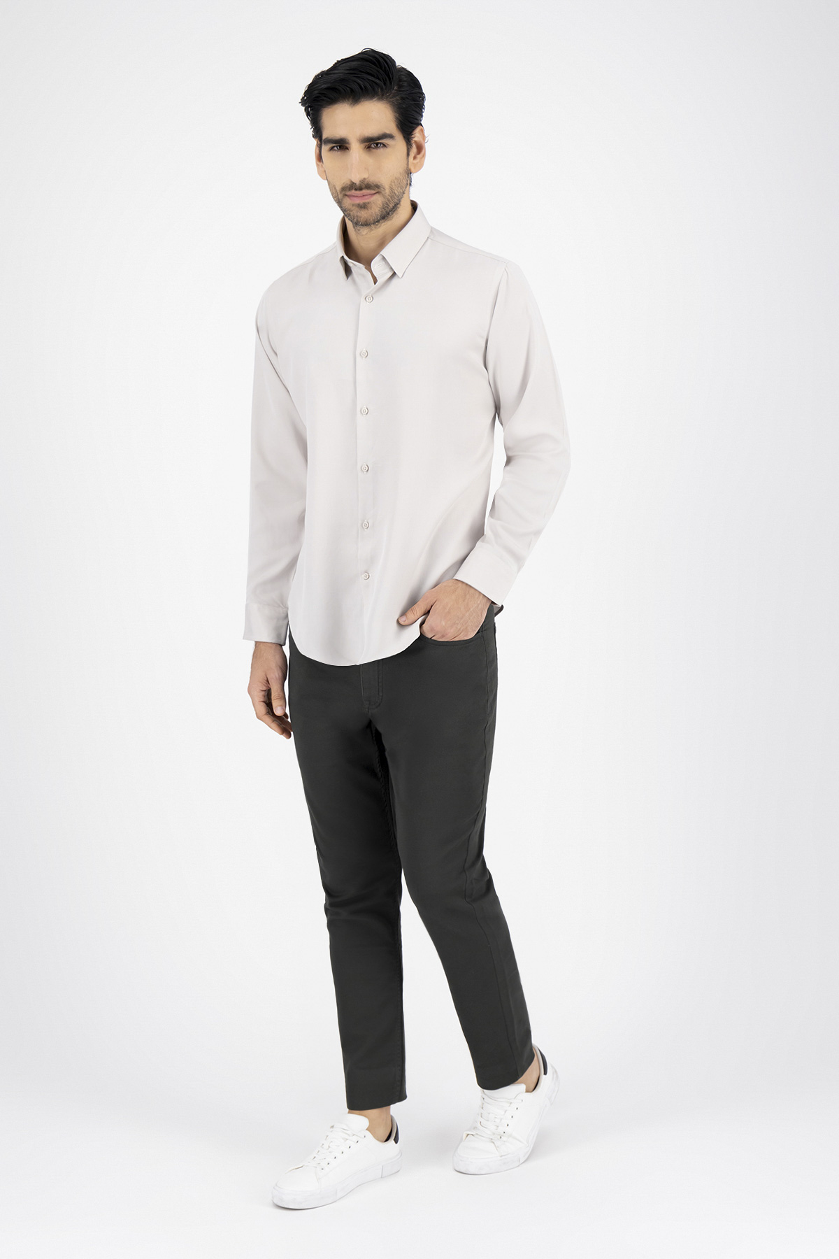 Camisa Casual Bio Tencel Slim Fit Gris