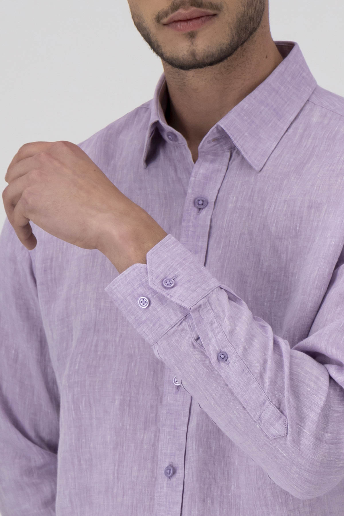 Camisa Casual LINEN Color Lila Regular Fit