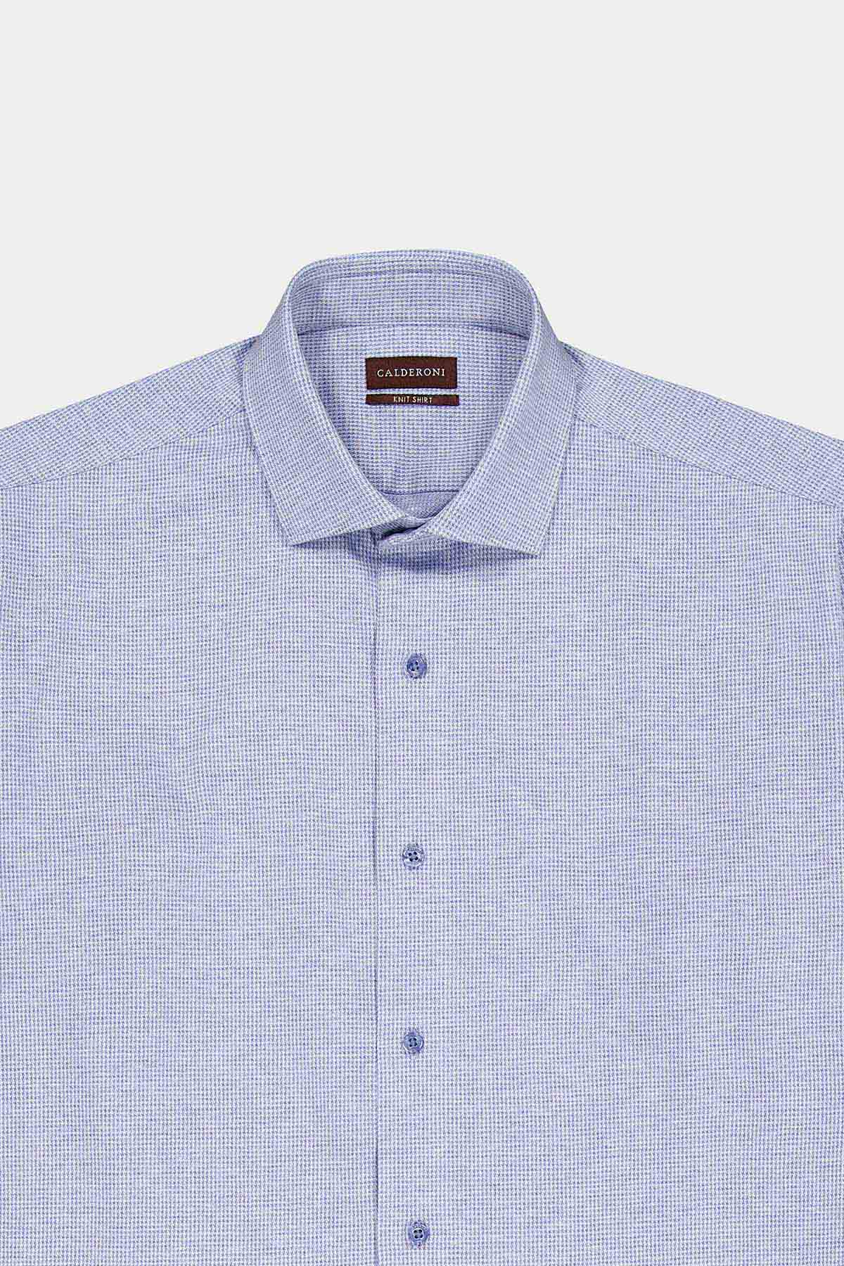Camisa Vestir Knit Calderoni Azul Regular Fit