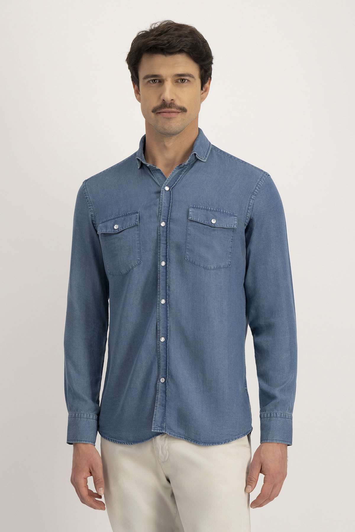 Camisa Casual DENIM TENCEL Calderoni Azul Contemporary Fit