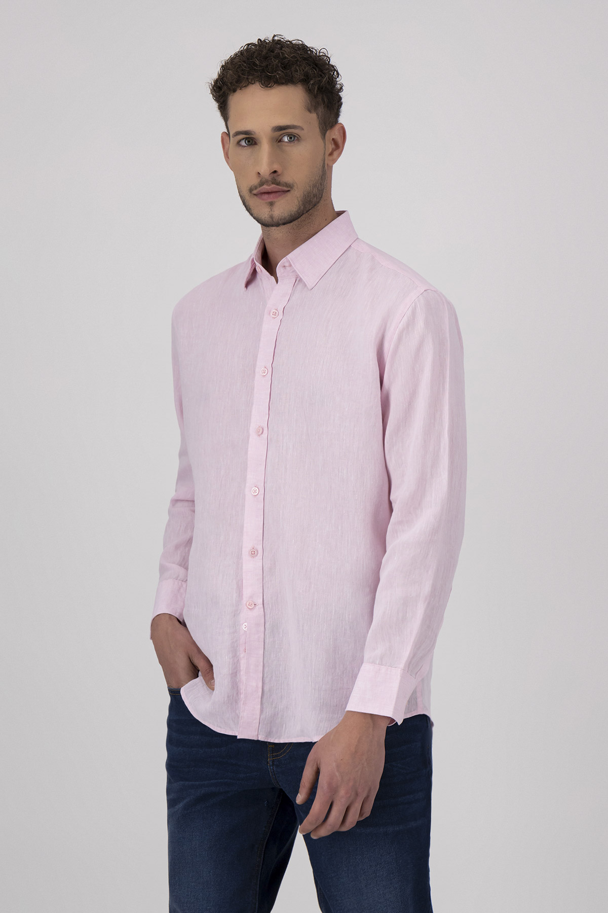 Camisa Casual LINEN Color Rosa Regular Fit