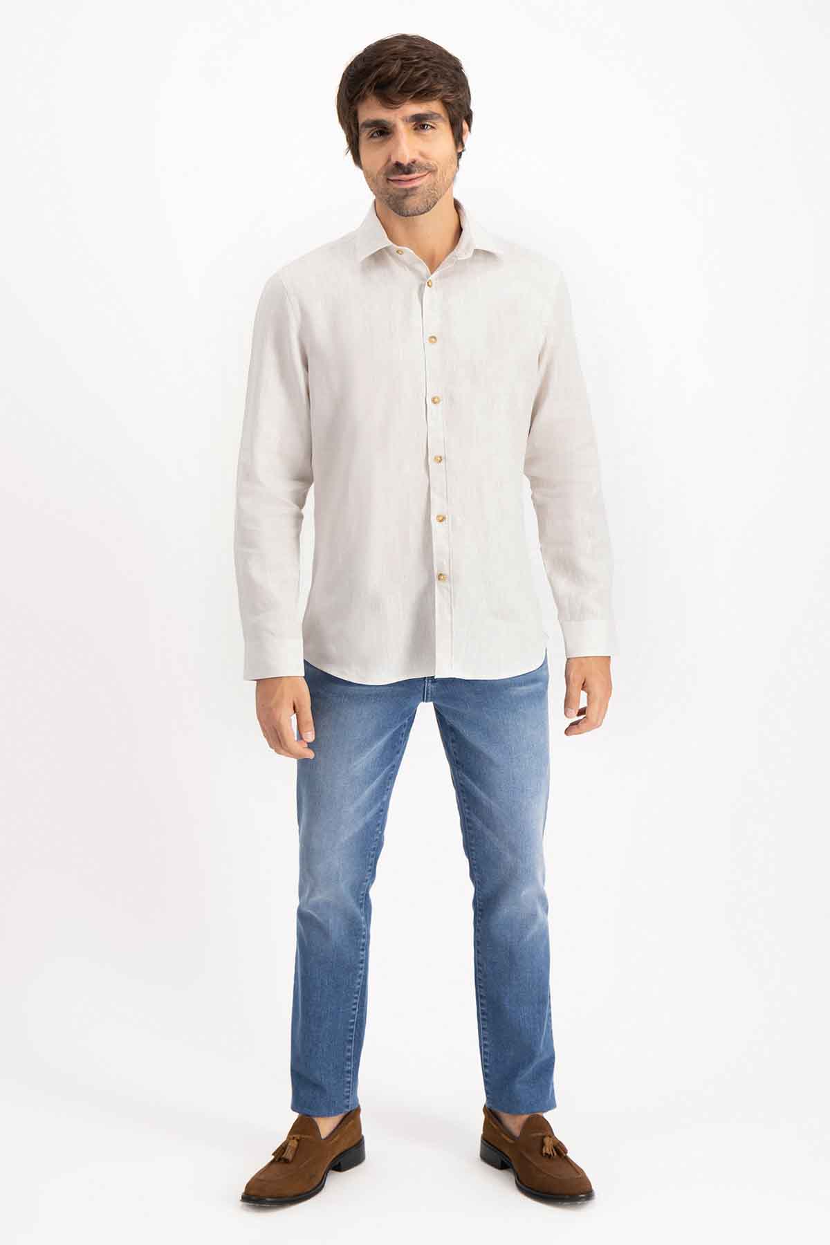 Camisa Linen Roberts Gris Perla Contemporary Fit