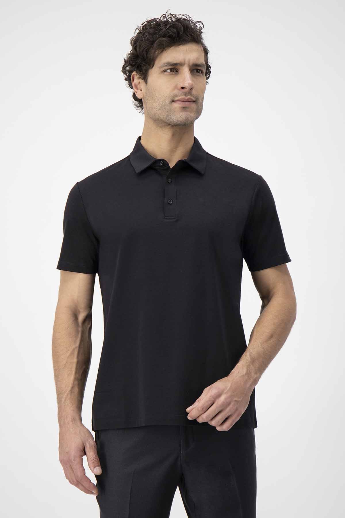 Polo MERCERIZED COTTON Calderoni Negro Contemporary Fit