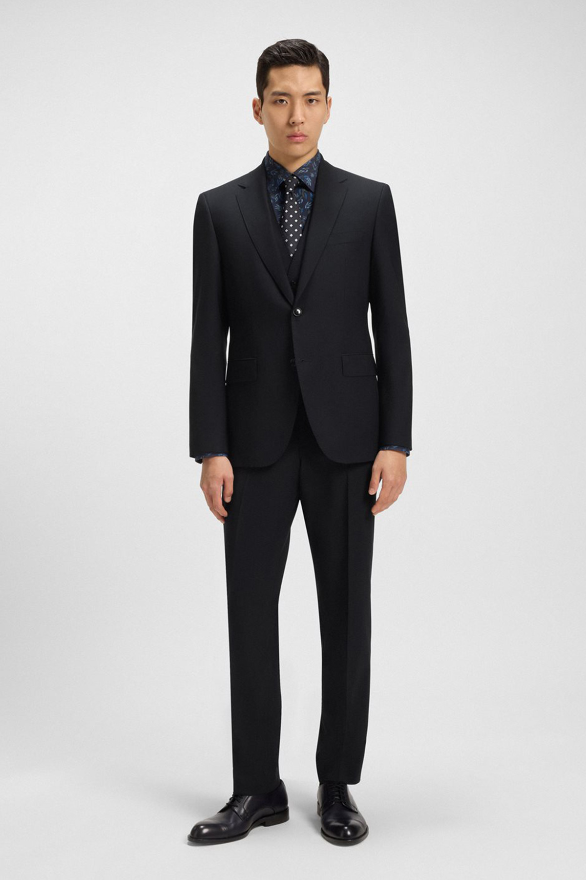 Traje Regular Fit De Lana Elástica Con Microestampado