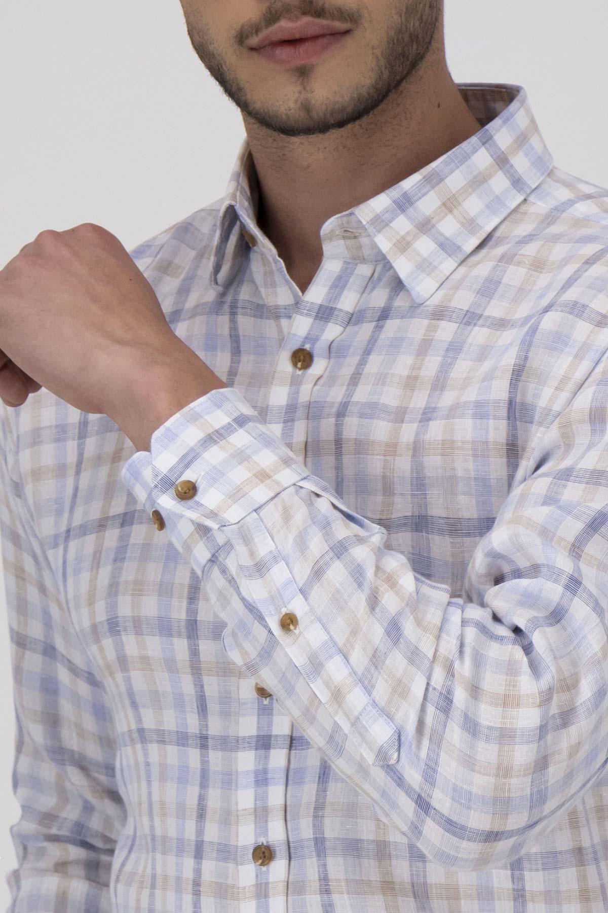 Camisa Casual LINEN Color Azul Contemporary Fit