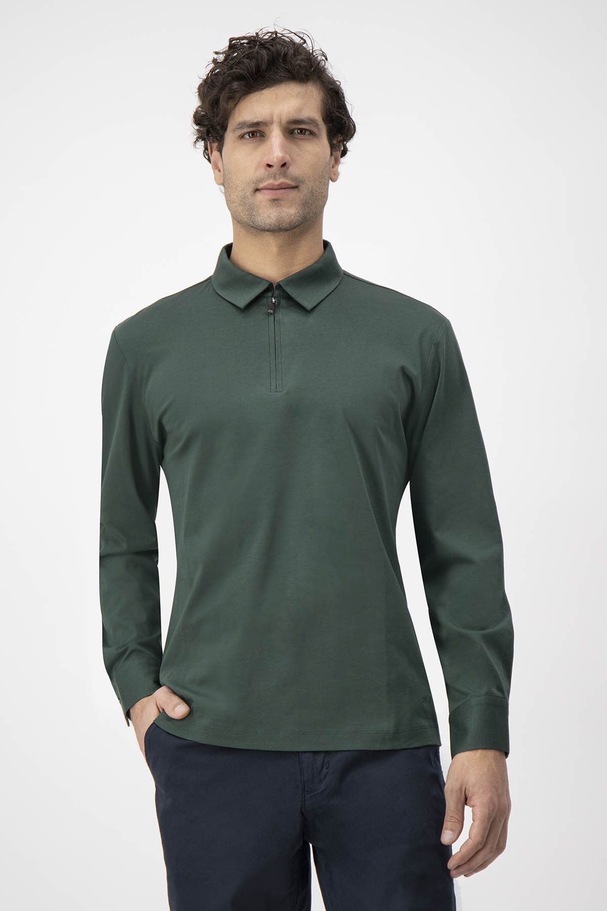 Polo MERCERIZED COTTON Calderoni Verde Obscuro Contemporary Fit