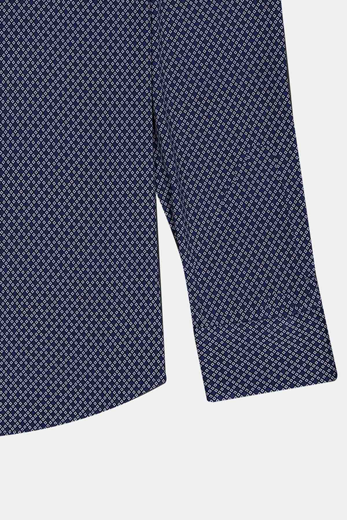 Camisa Knit Mercerized Cotton Calderoni Azul Marino Slim Fit