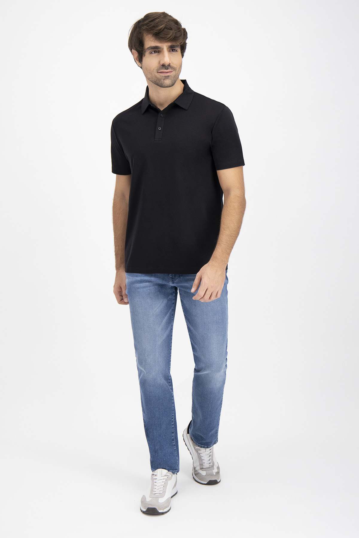Polo MERCERIZED COTTON Calderoni Negro Contemporary Fit image number 7