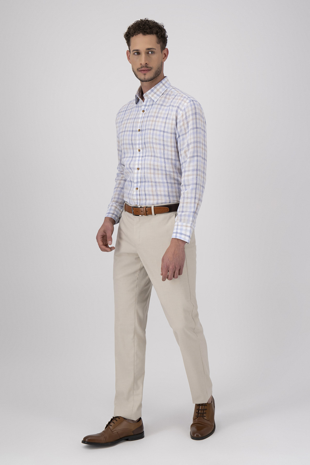 Camisa Casual LINEN Color Azul Contemporary Fit