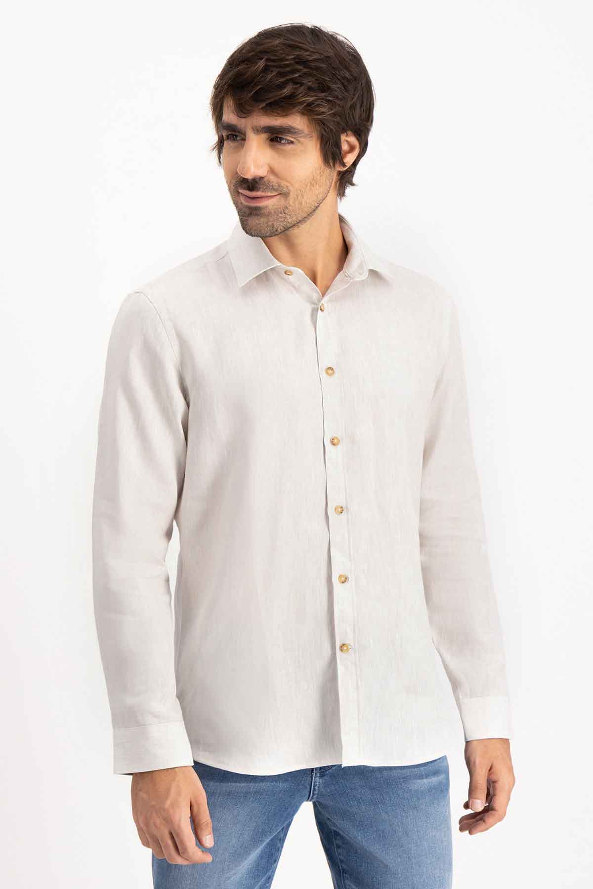 Camisa Linen Roberts Gris Perla Contemporary Fit