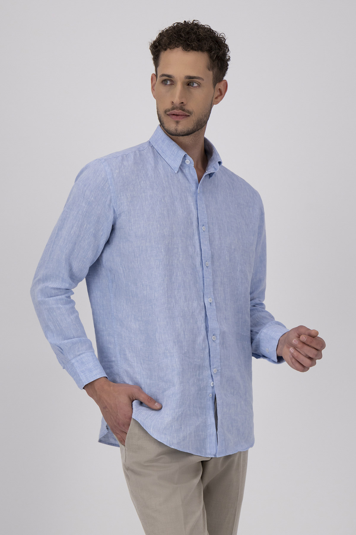 Camisa Casual LINEN Color Azul Claro Regular Fit