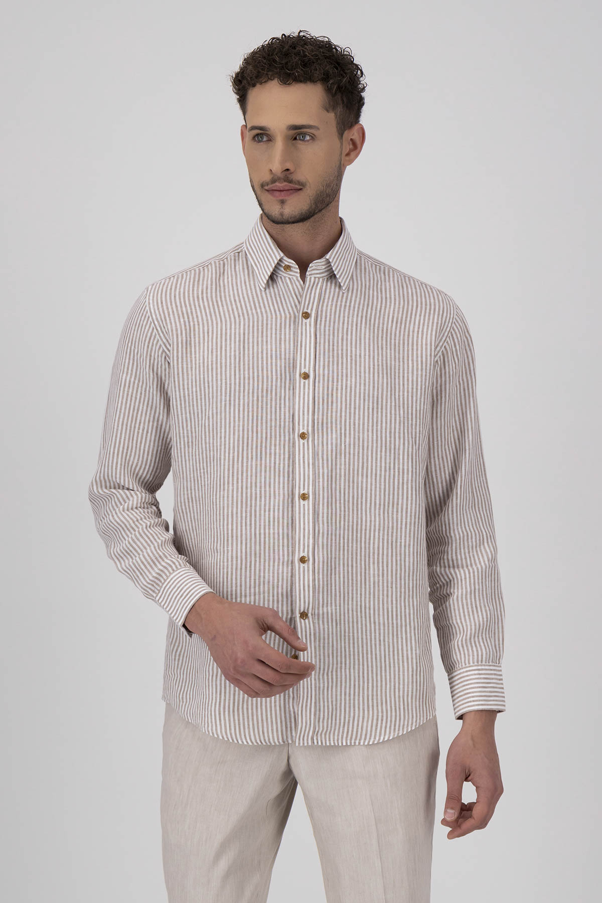 Camisa Casual LINEN Color Café Regular Fit