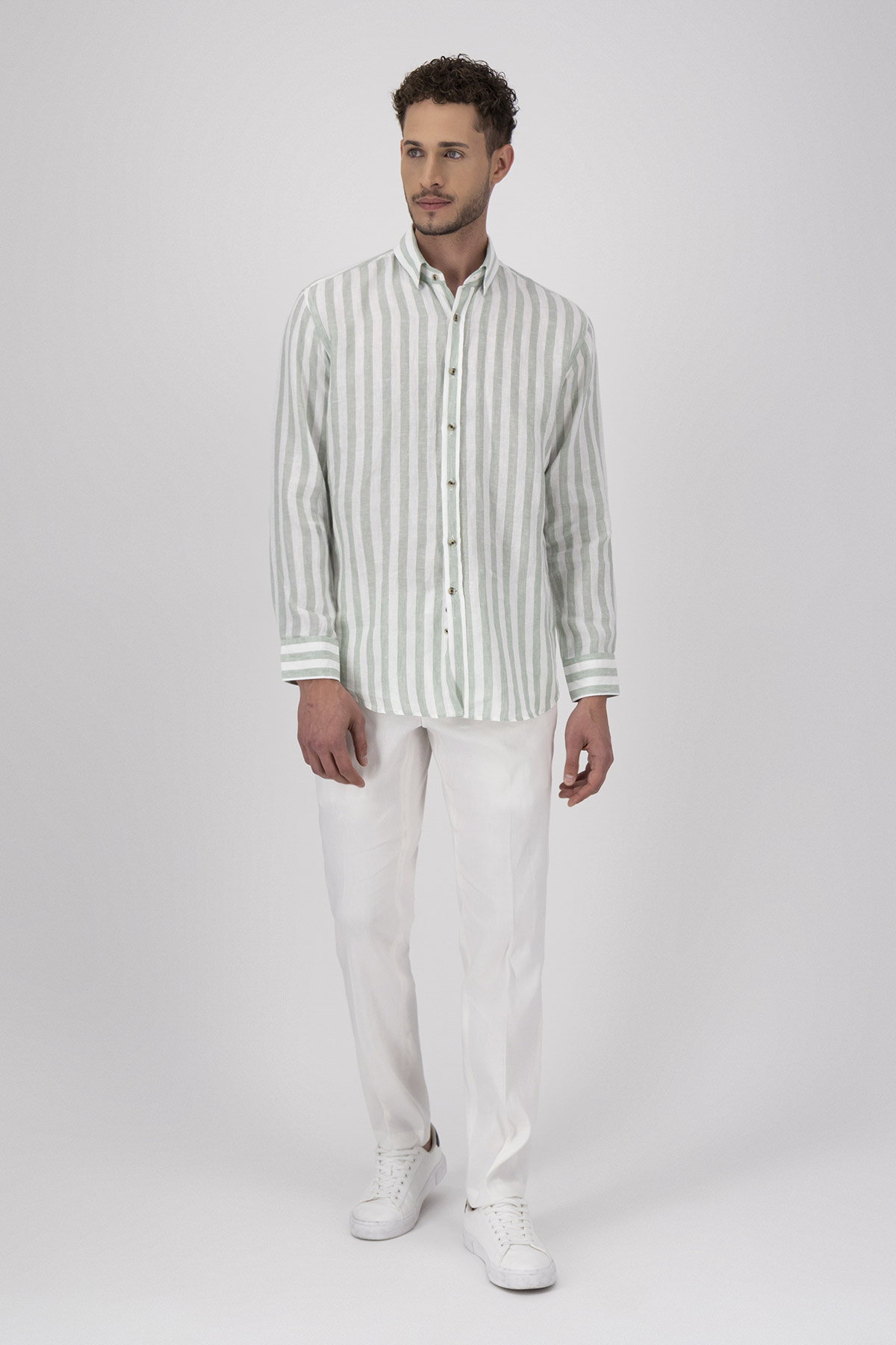 Camisa Casual LINEN Color Verde Vintage Regular Fit