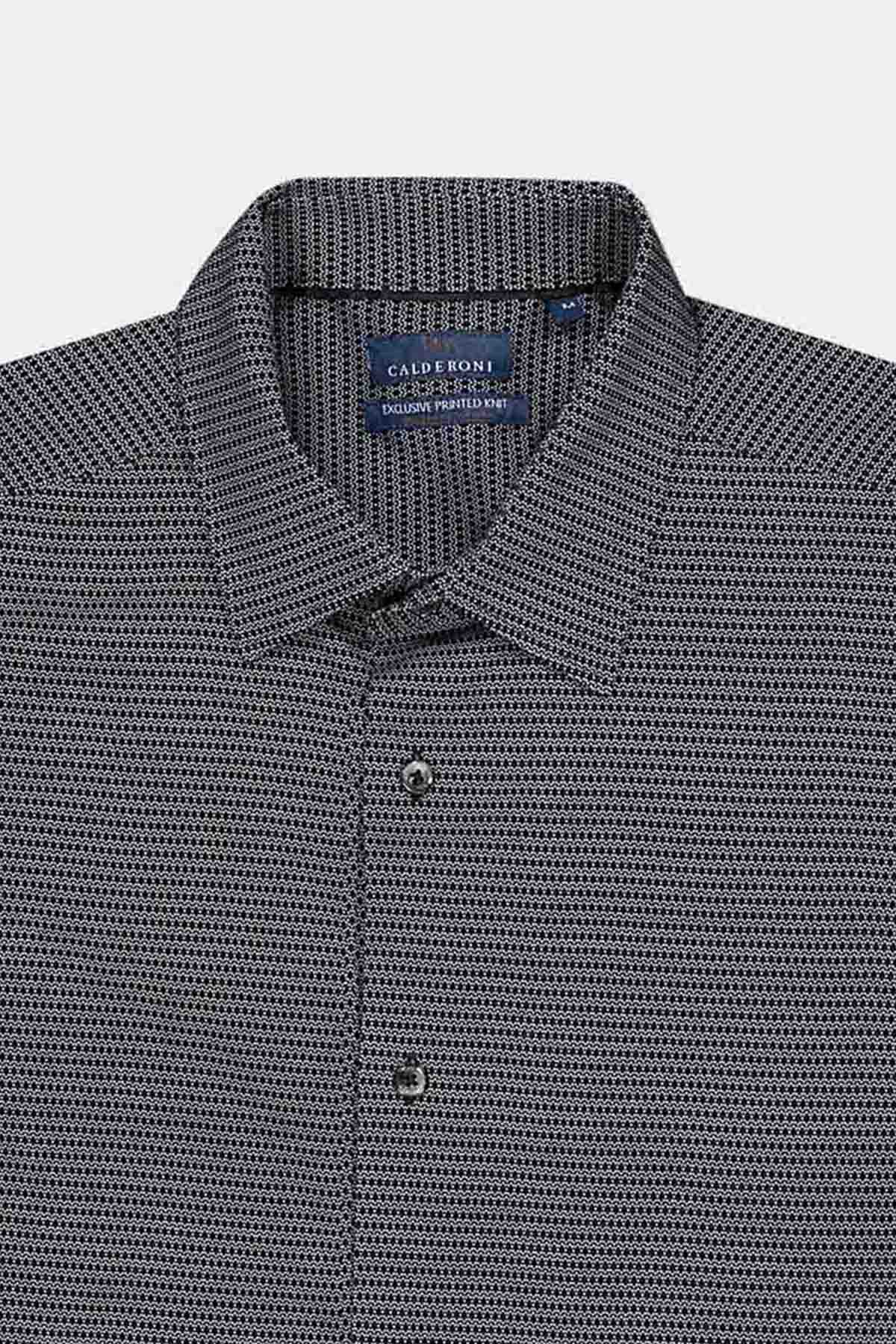 Camisa Knit Mercerized Cotton Calderoni Color Negro Slim Fit