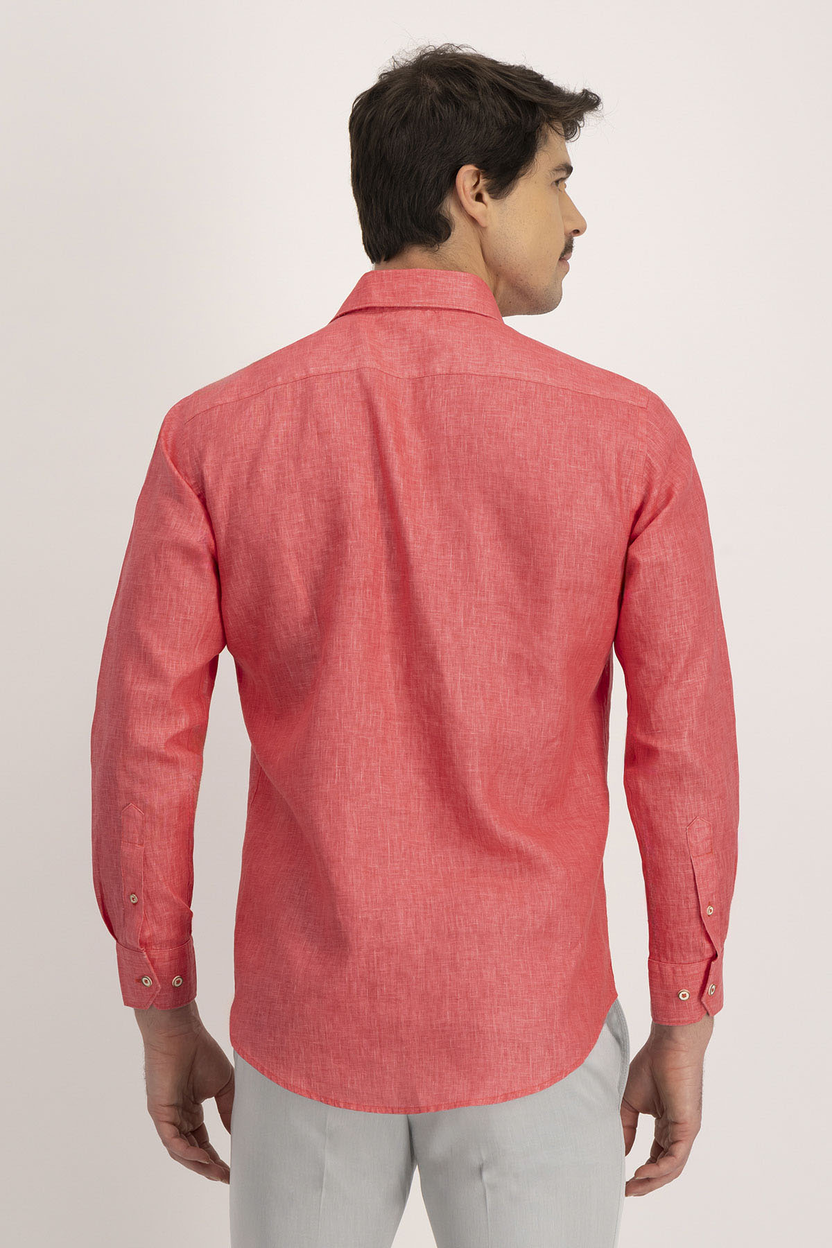 Camisa Casual LINEN Calderoni Rojo Contemporary Fit