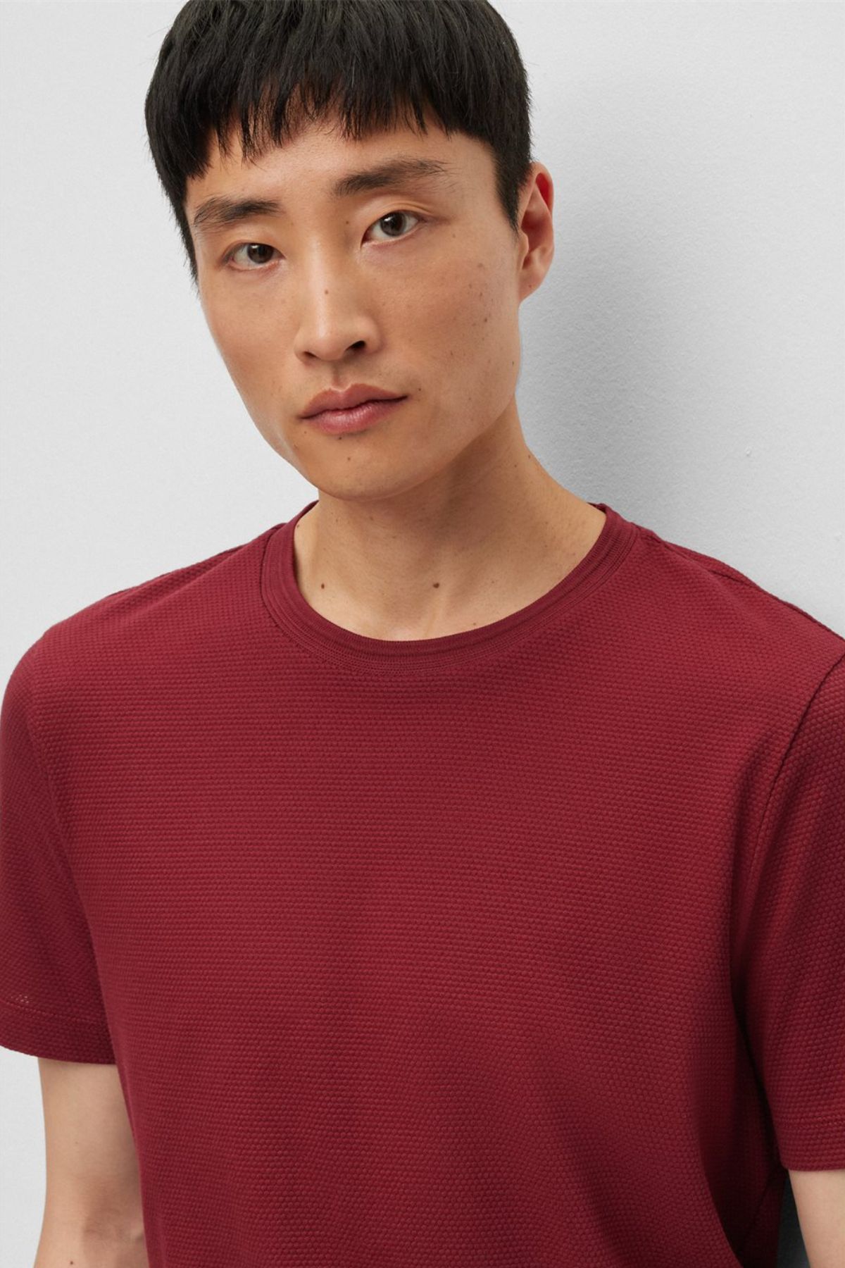 Camiseta en mezcla de algodón con estructura de jacquard de burbujas image number 1