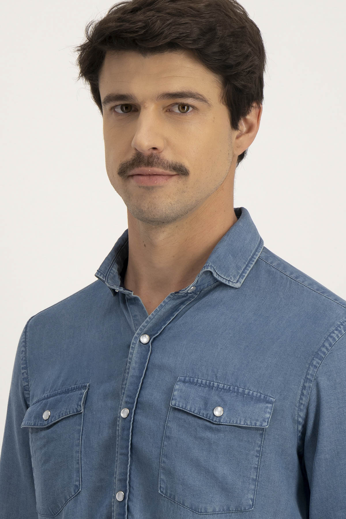Camisa Casual DENIM TENCEL Calderoni Azul Contemporary Fit