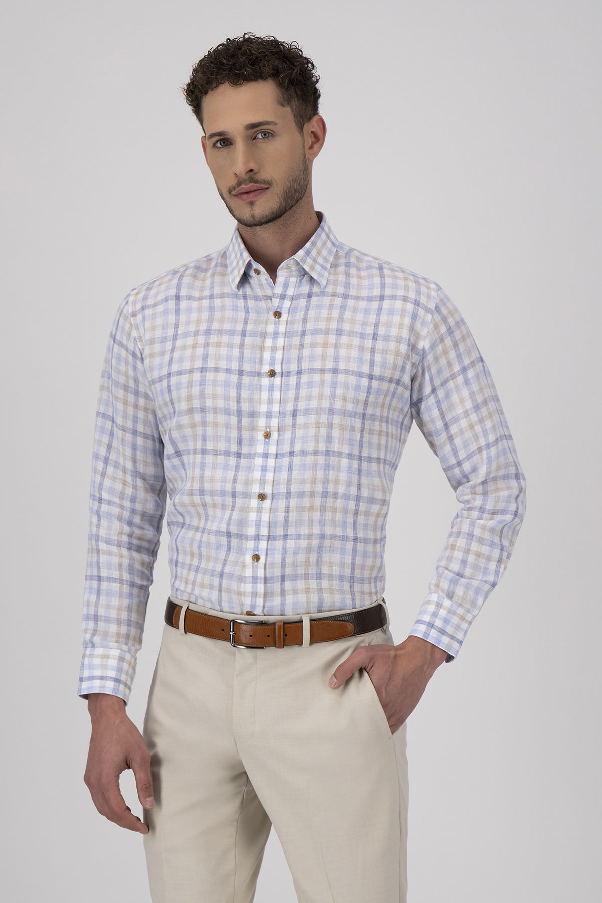 Camisa Casual LINEN Color Azul Contemporary Fit