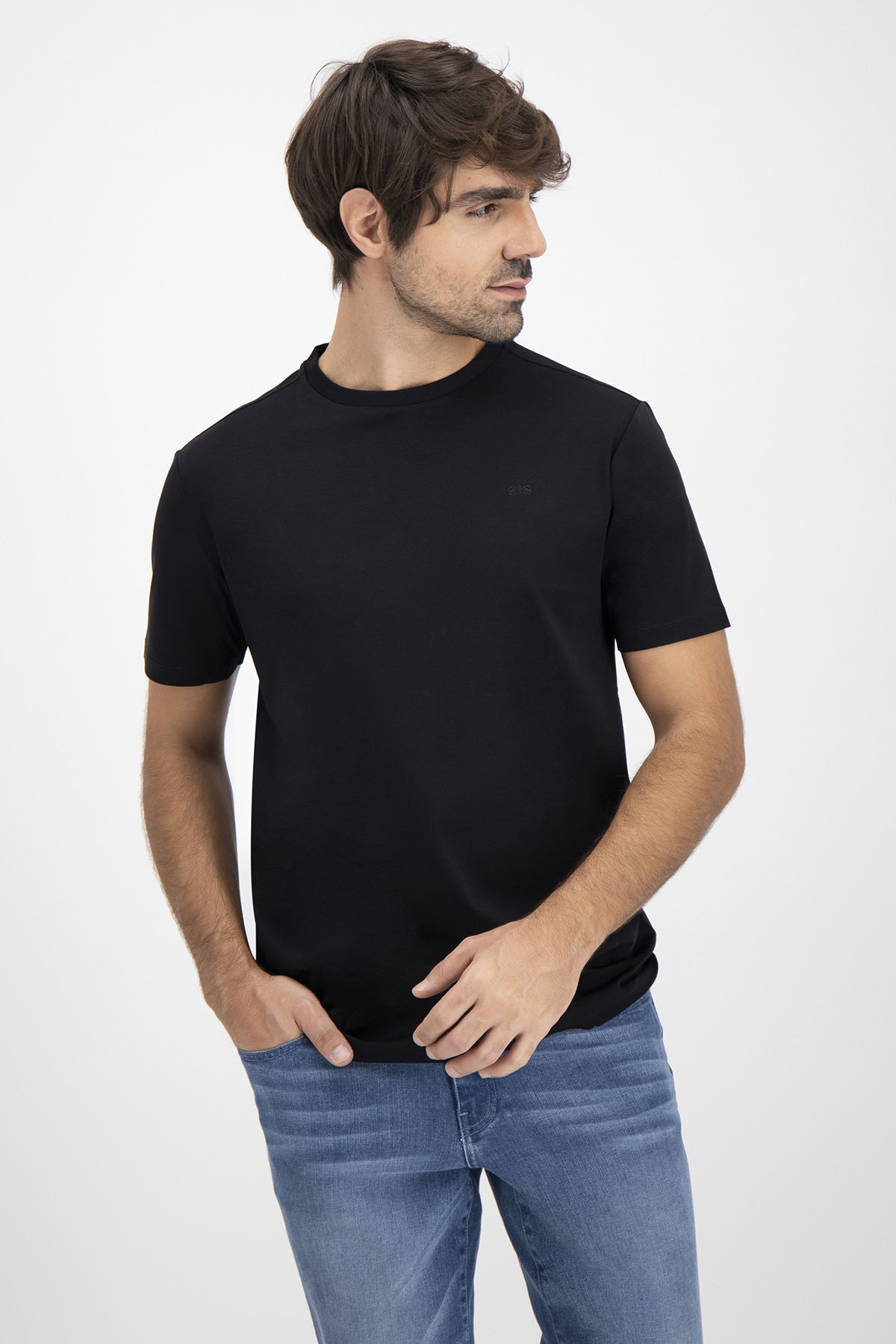 Playera MERCERIZED COTTON Calderoni Negro Contemporary Fit