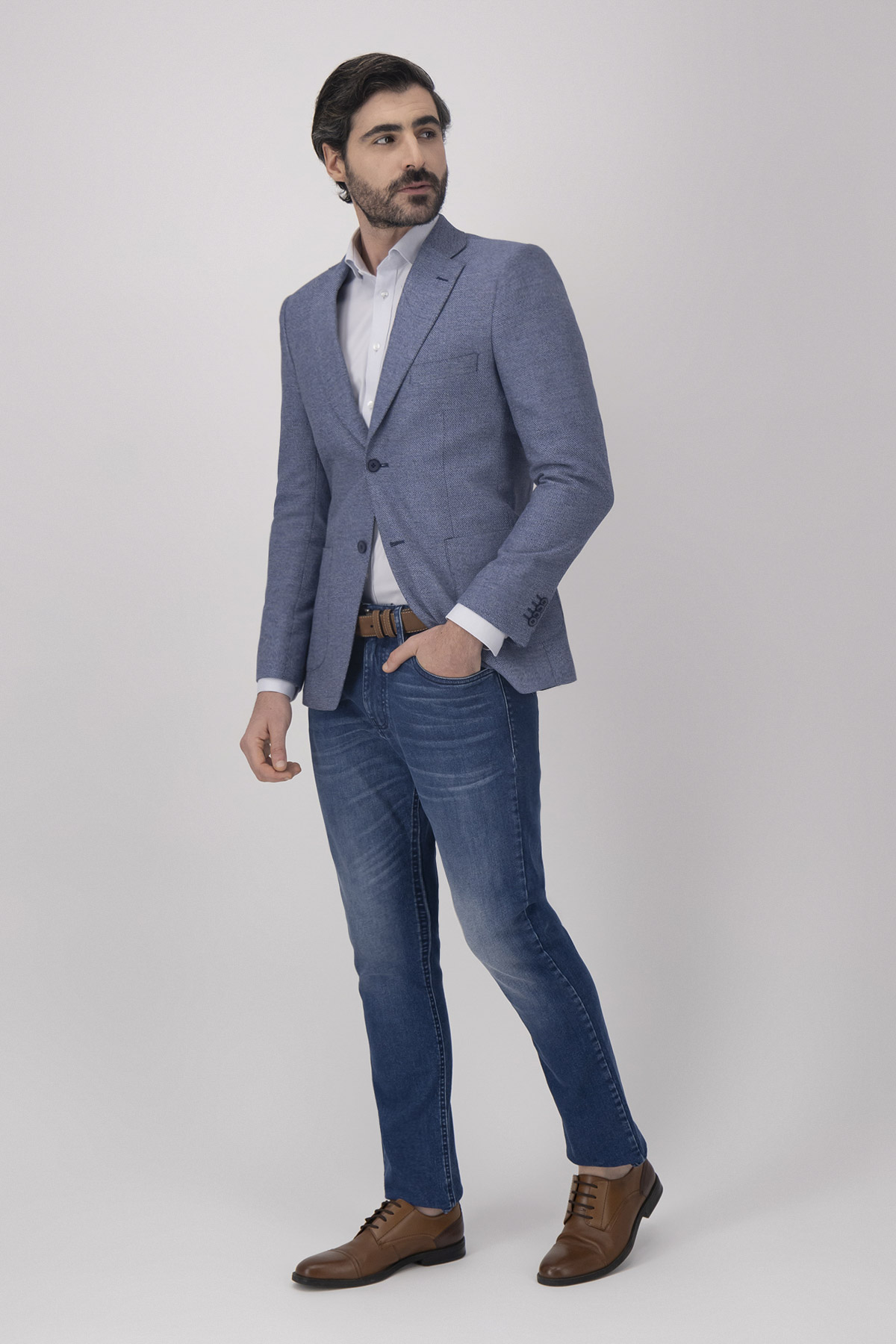 Saco Casual Azul Slim Fit Lino Roberts