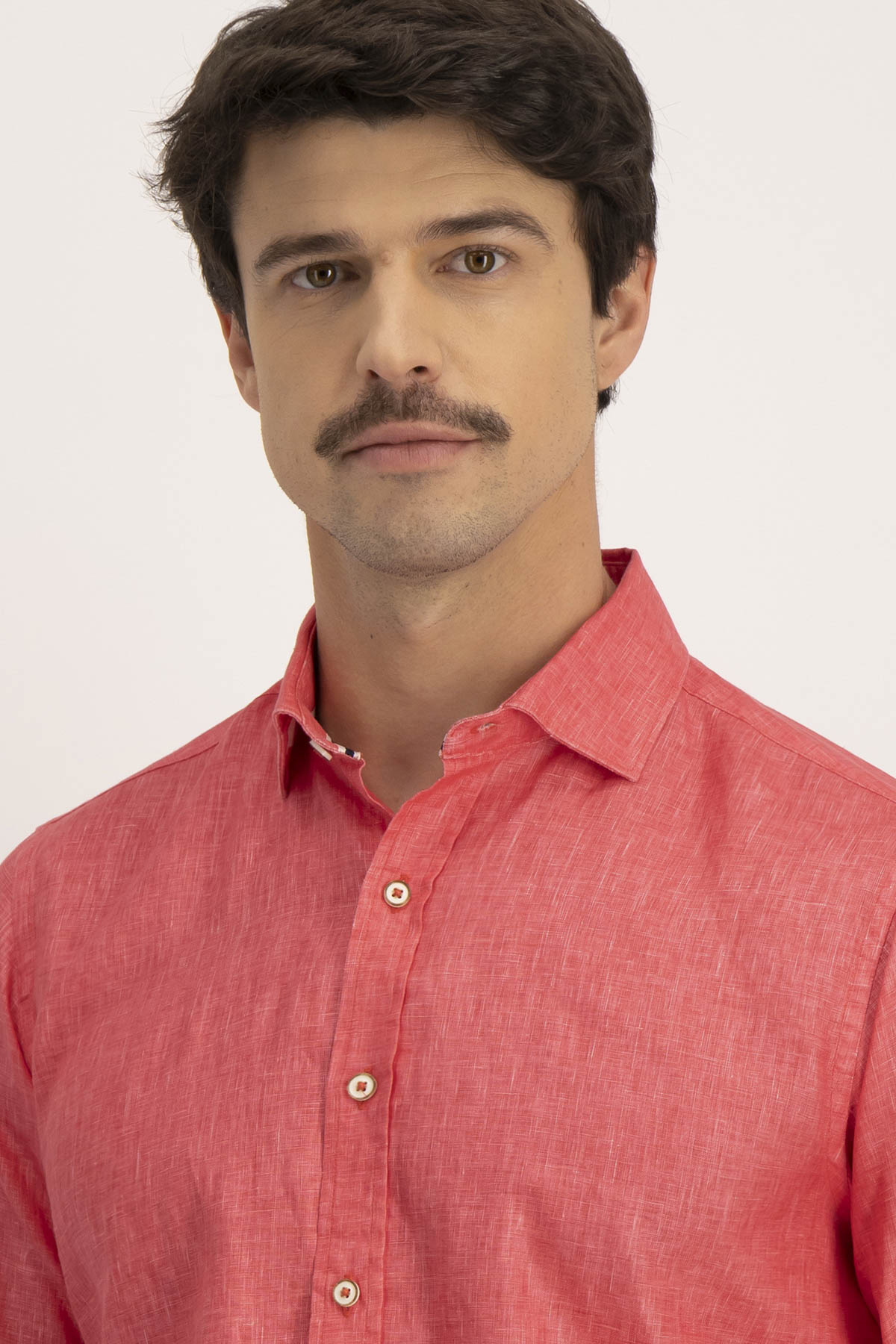 Camisa Casual LINEN Calderoni Rojo Contemporary Fit