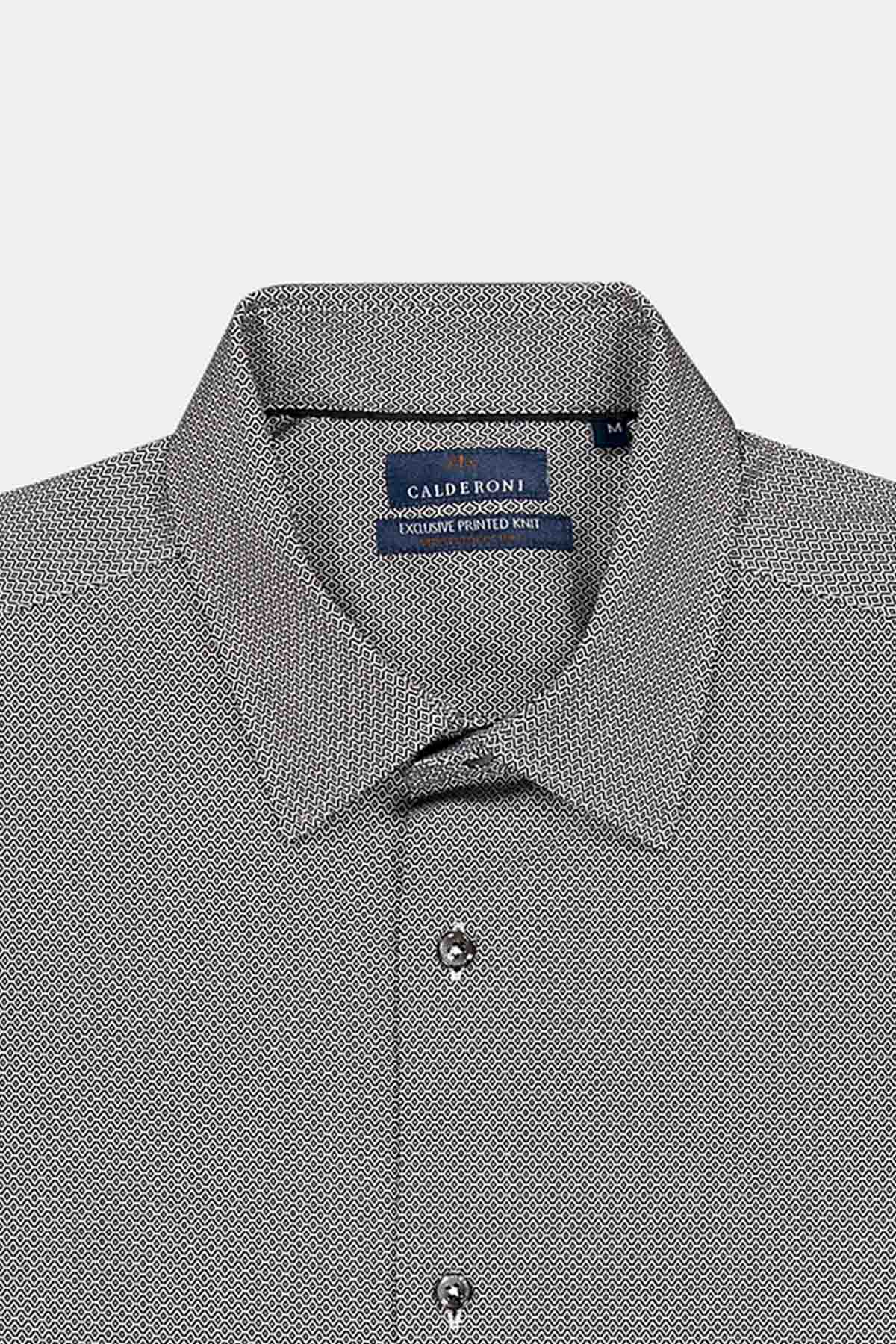 Camisa Knit Mercerized Cotton Calderoni Verde Slim Fit