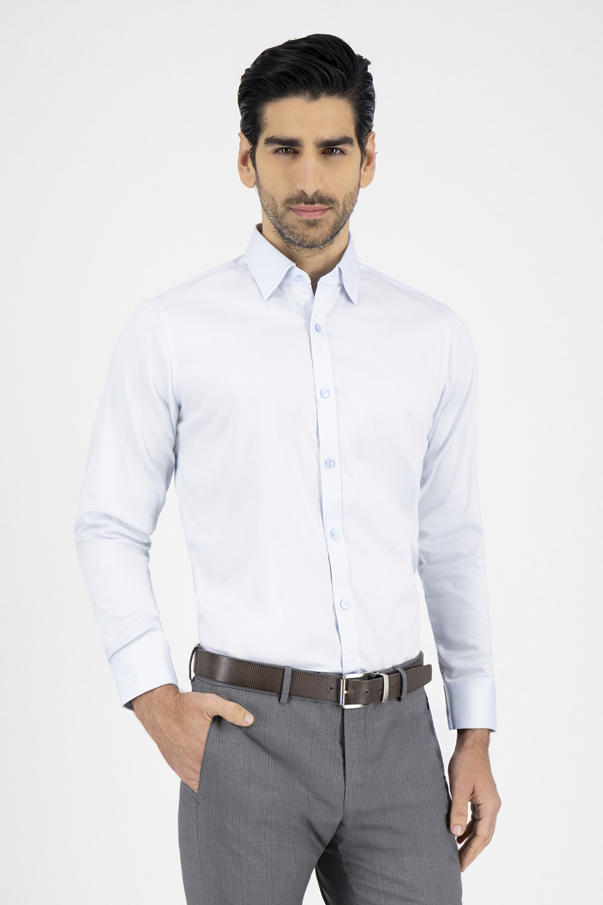 Camisa Formal Easy Care Slim Fit Gris Oxford