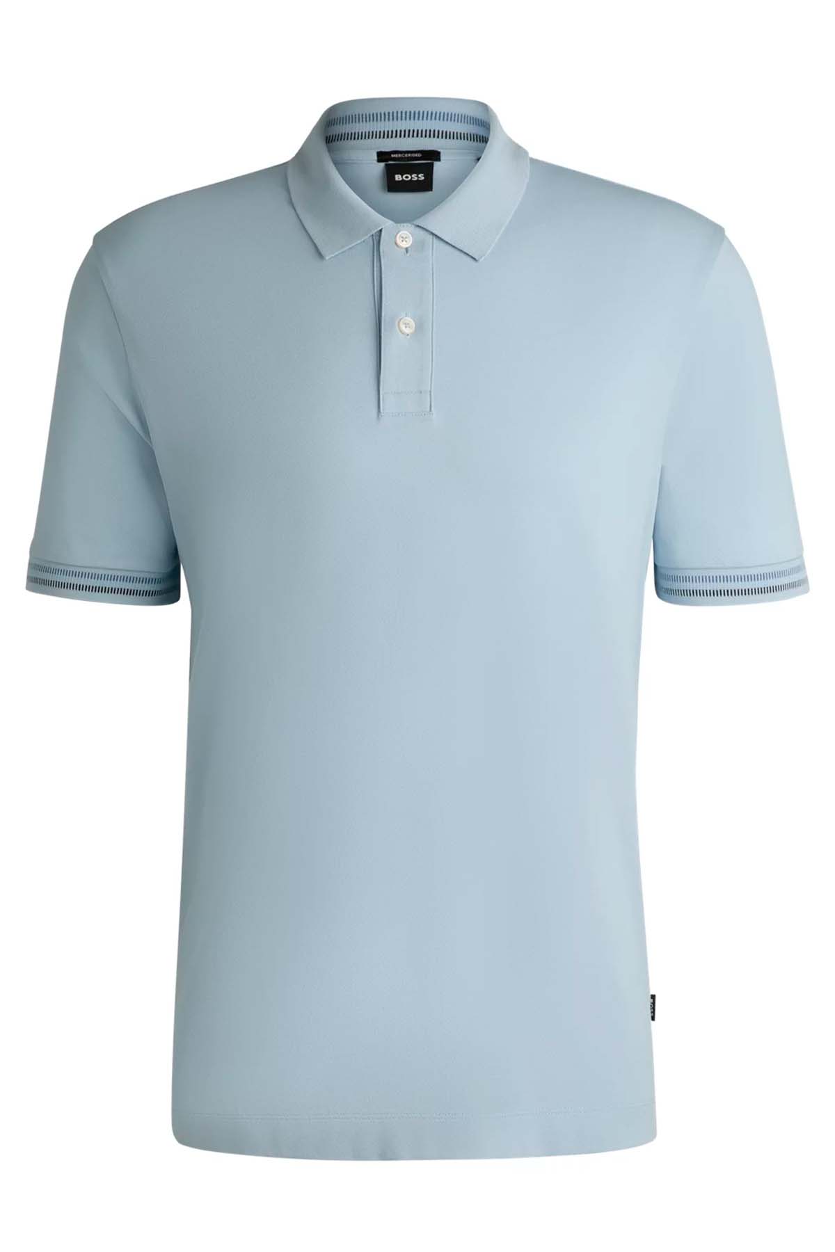 Polo regular fit en algodón mercerizado con ribetes a rayas