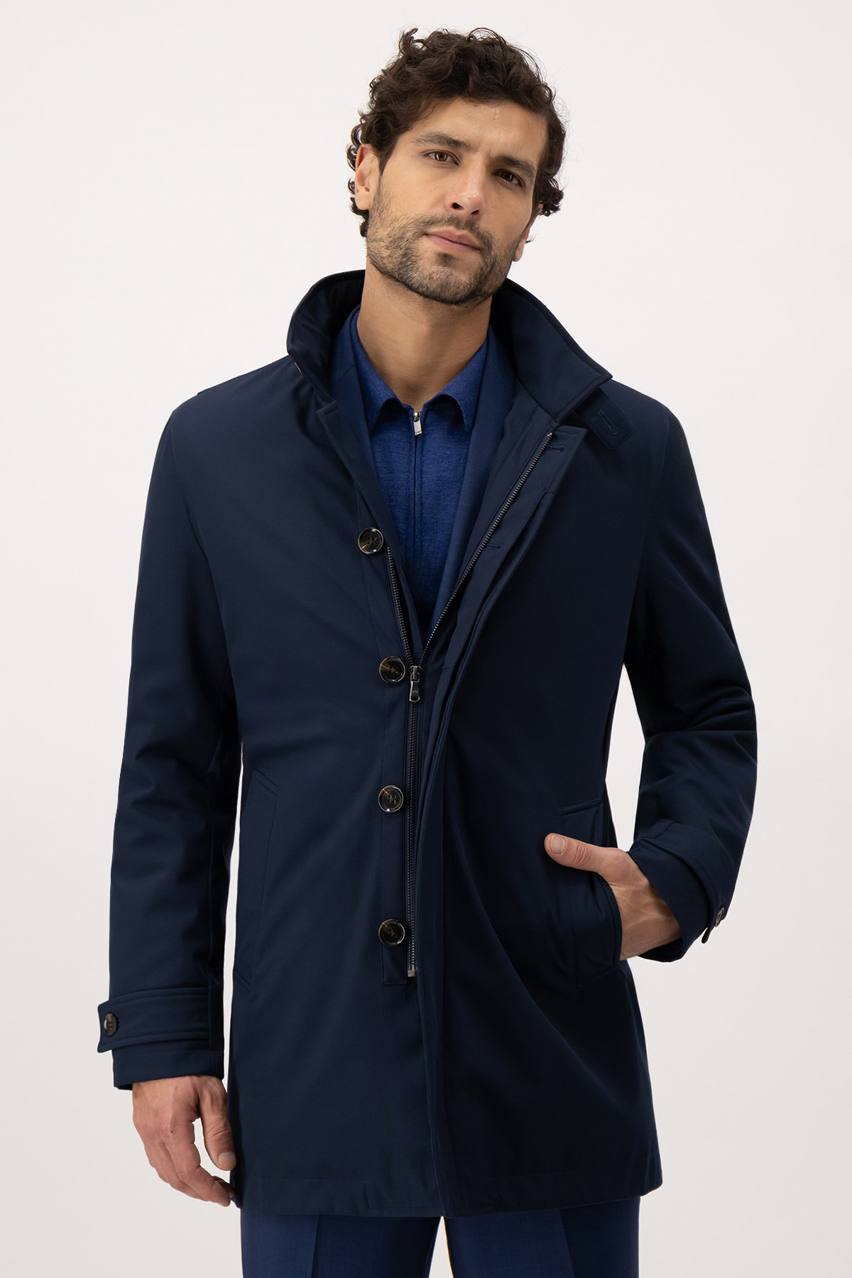 Gabardina Calderoni Azul Marino Contemporary Fit