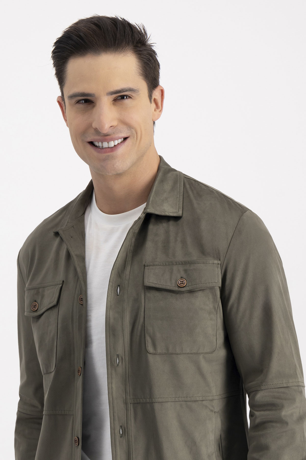 Sobrecamisa SUEDE TOUCH Verde Contemporary Fit