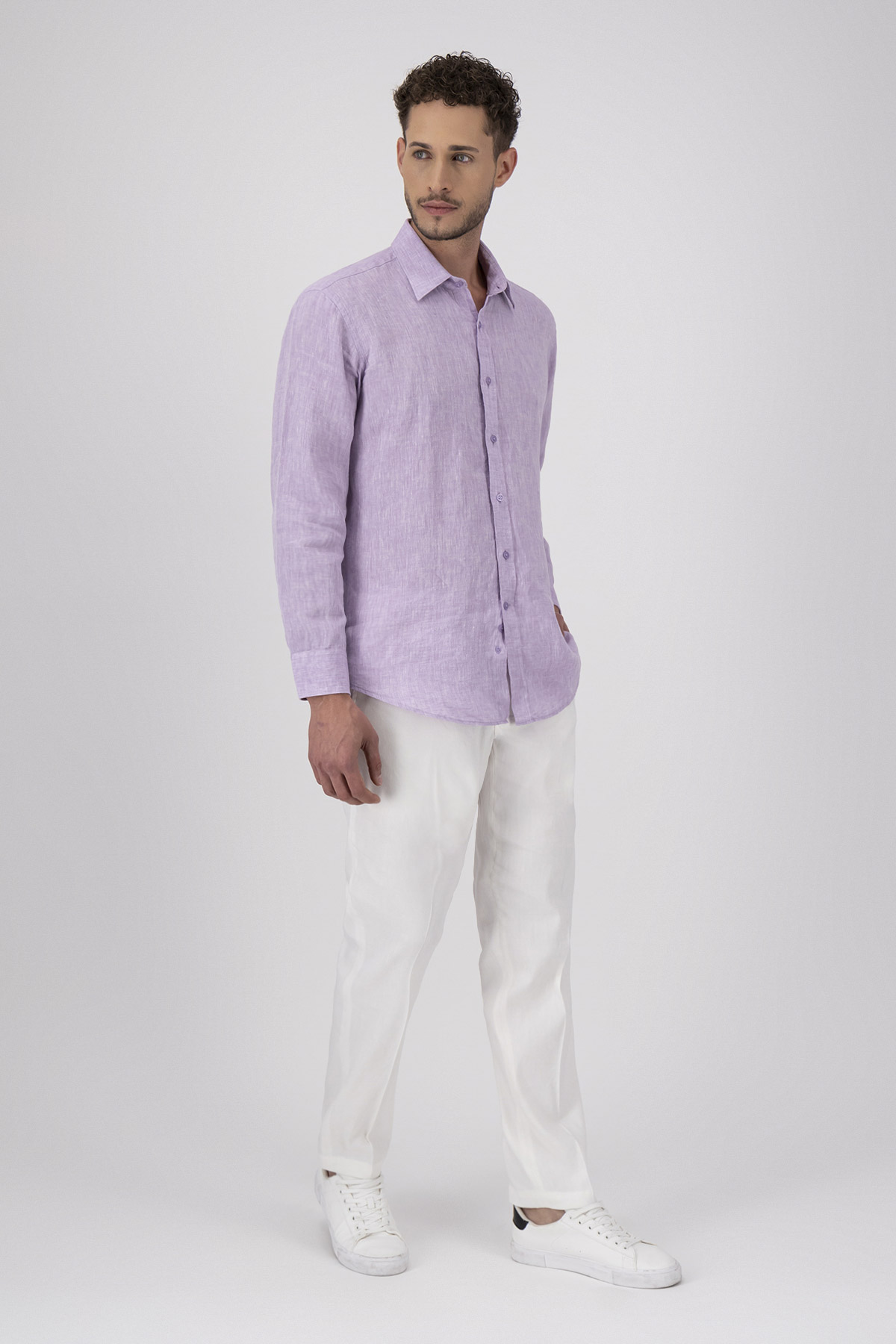 Camisa Casual LINEN Color Lila Regular Fit
