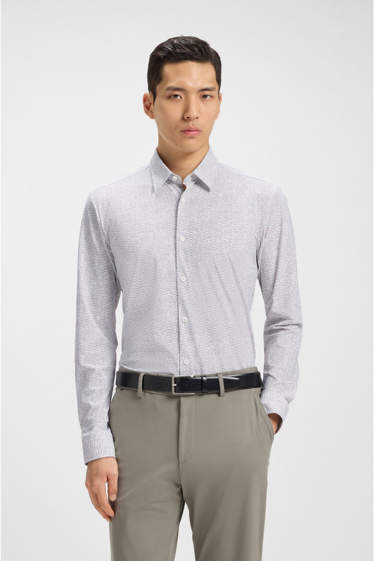 Camisa Slim Fit En Punto Técnico Elástico Estampado