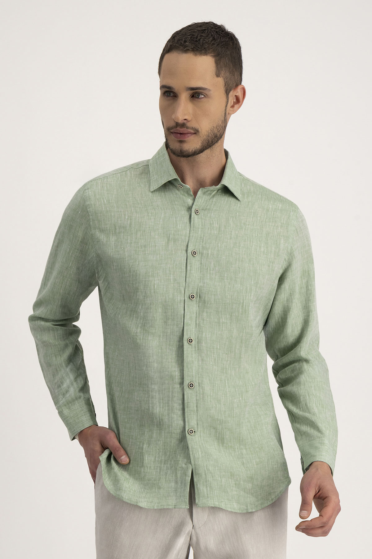 Camisa Casual LINEN Roberts Verde Slim Fit