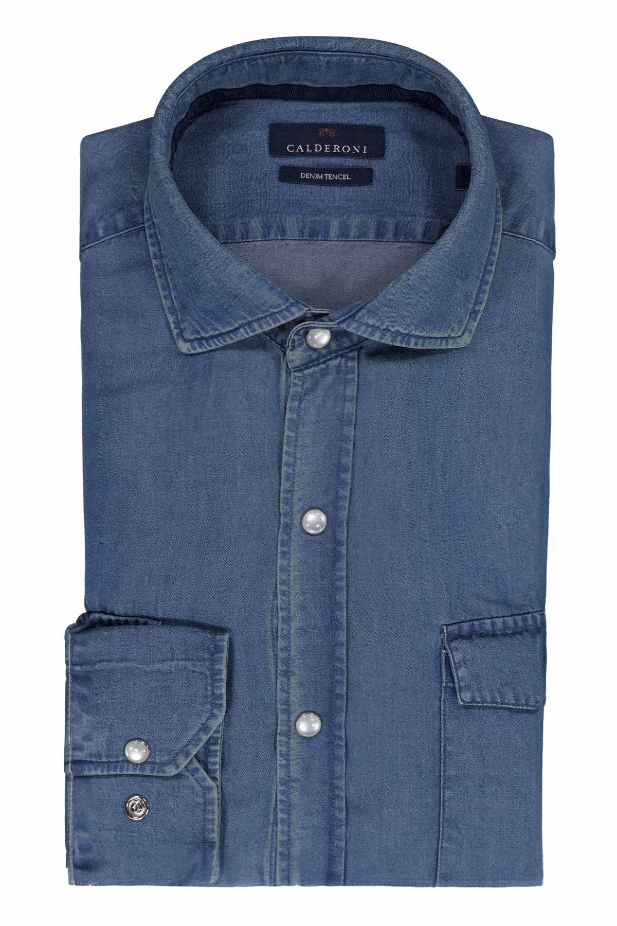 Camisa Casual DENIM TENCEL Calderoni Azul Contemporary Fit