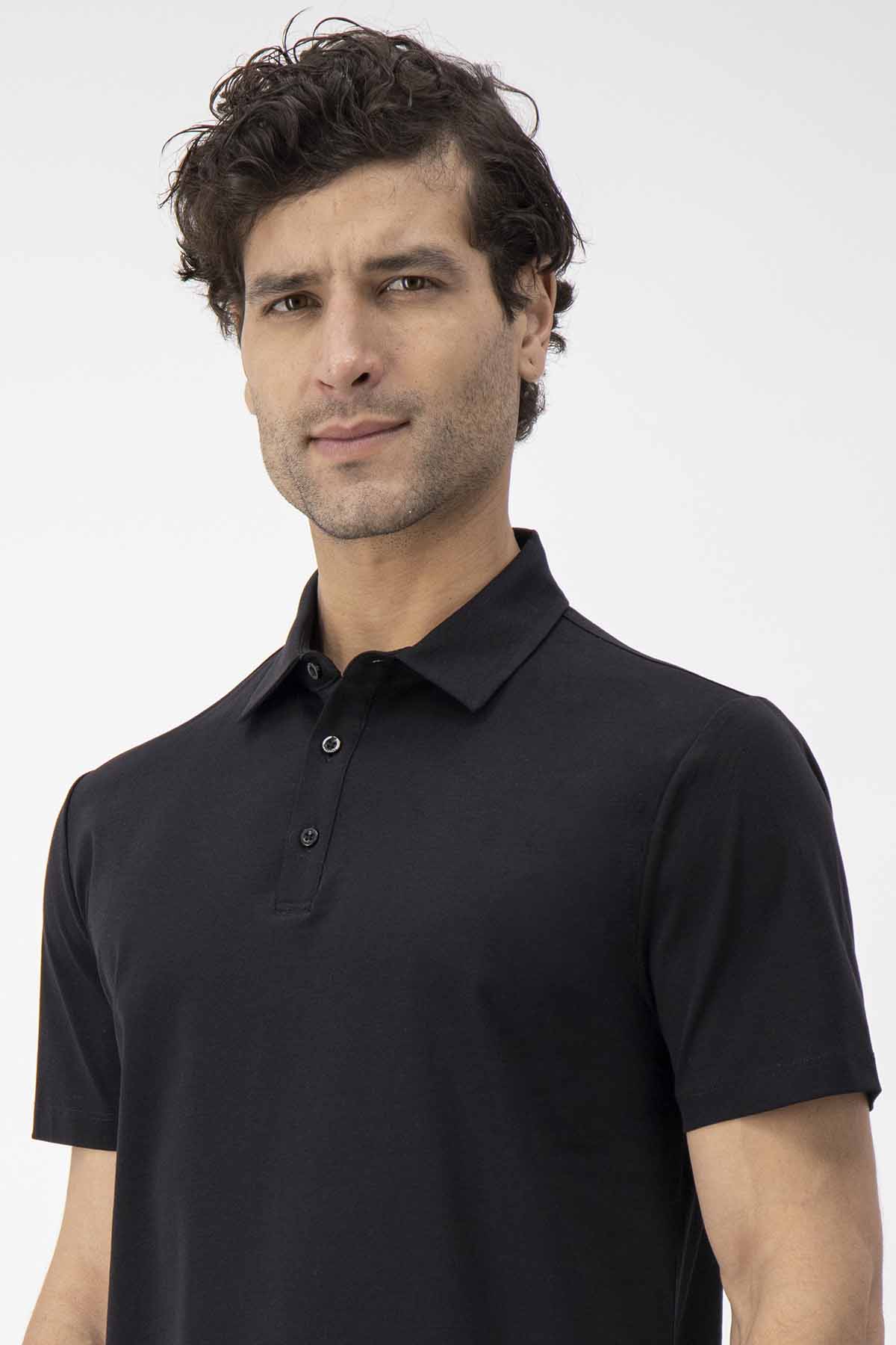 Polo MERCERIZED COTTON Calderoni Negro Contemporary Fit image number 3
