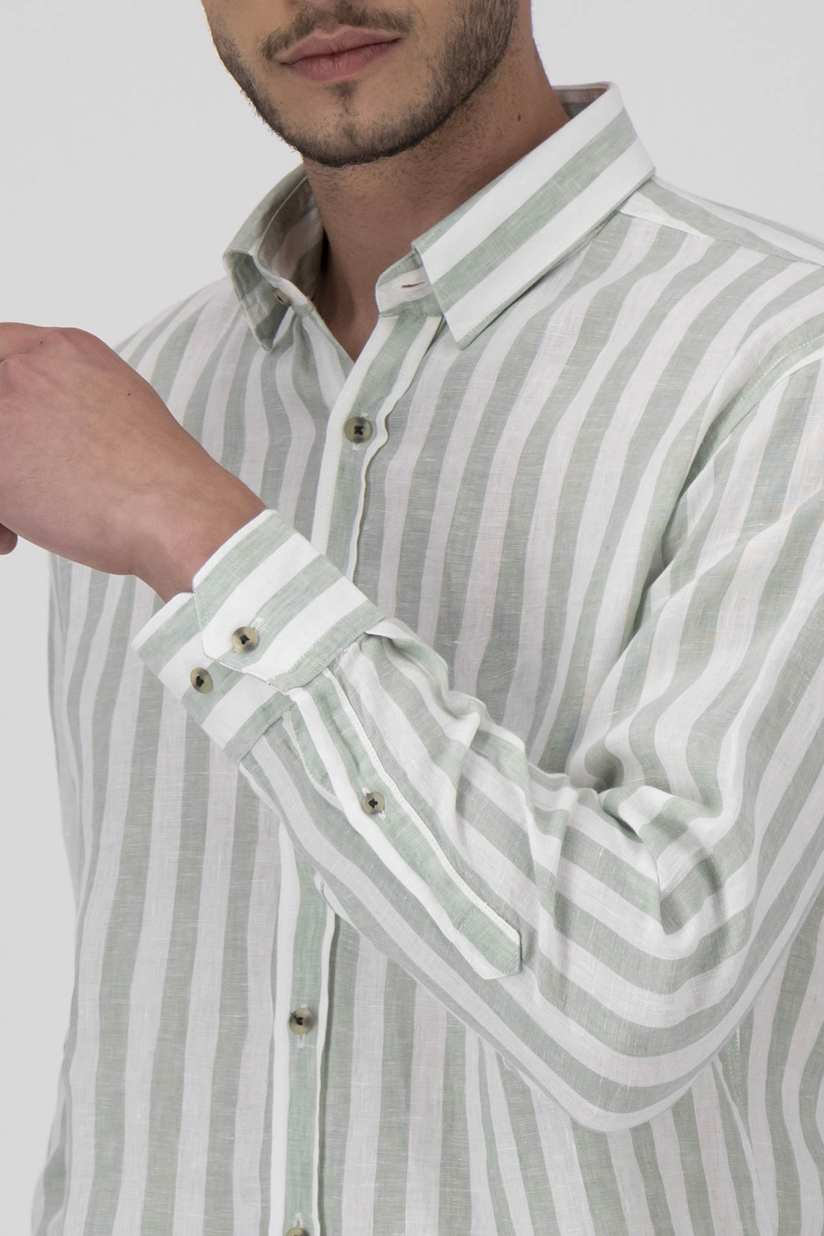 Camisa Casual LINEN Color Verde Vintage Regular Fit