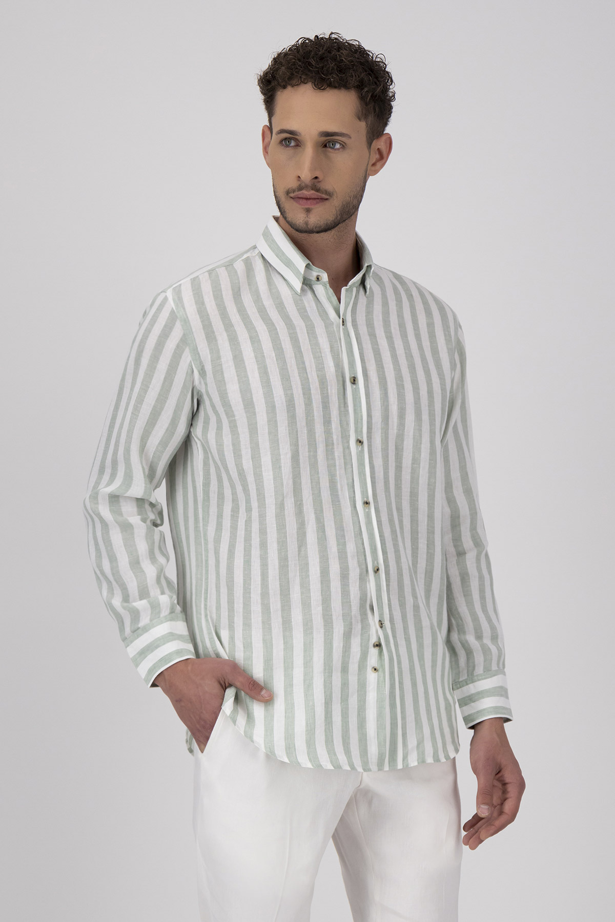 Camisa Casual LINEN Color Verde Vintage Regular Fit