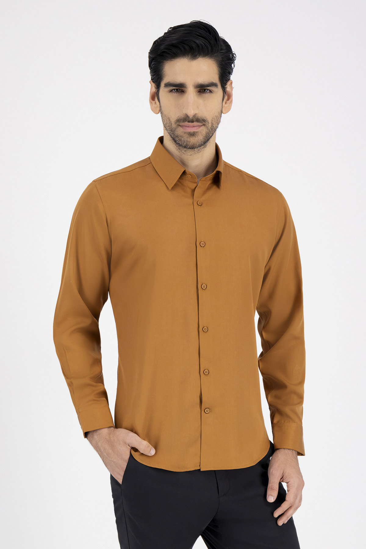 Camisa Casual Bio Tencel Slim Fit Café