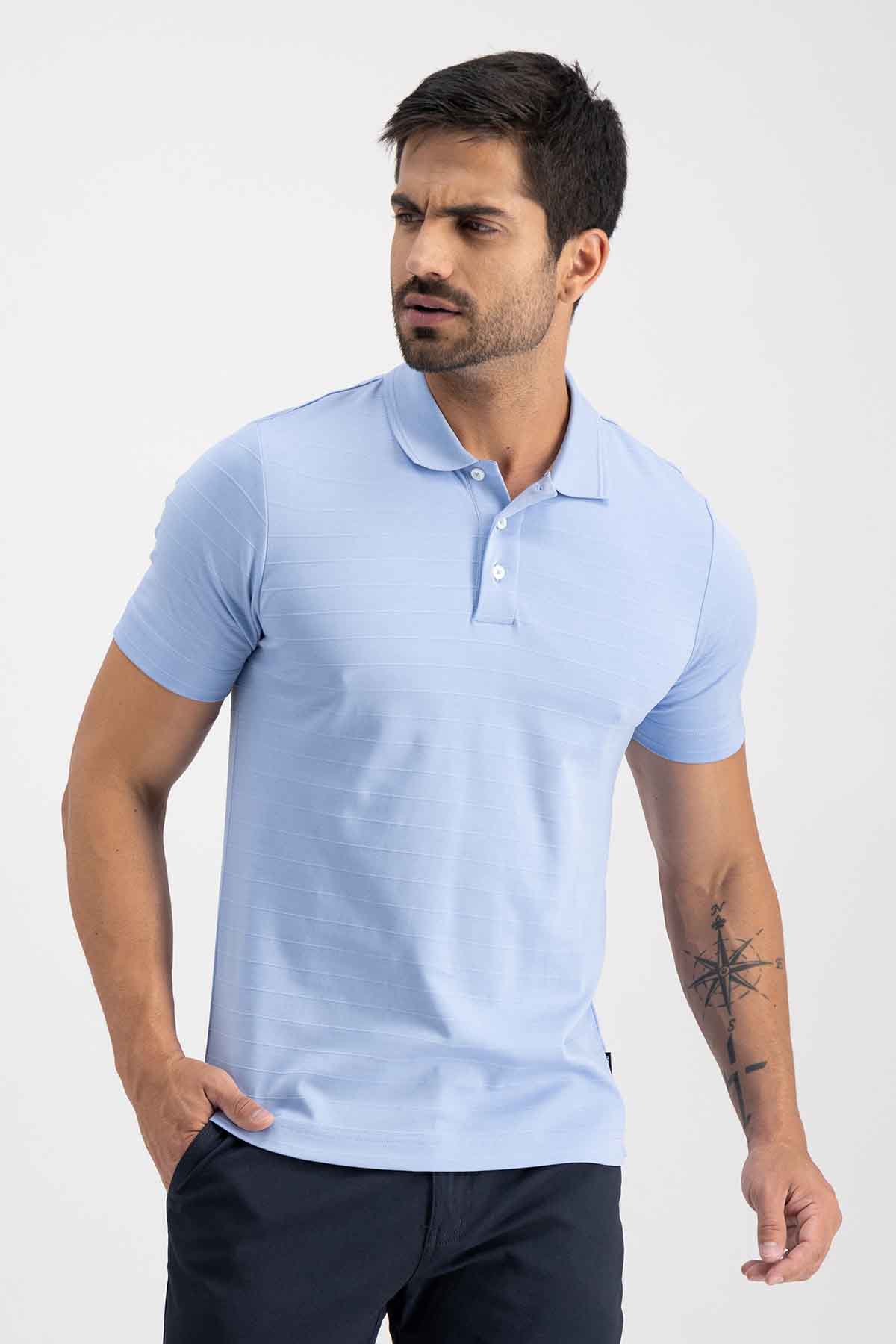 Playera Polo Boss Hombre Azul Claro Regular Fit