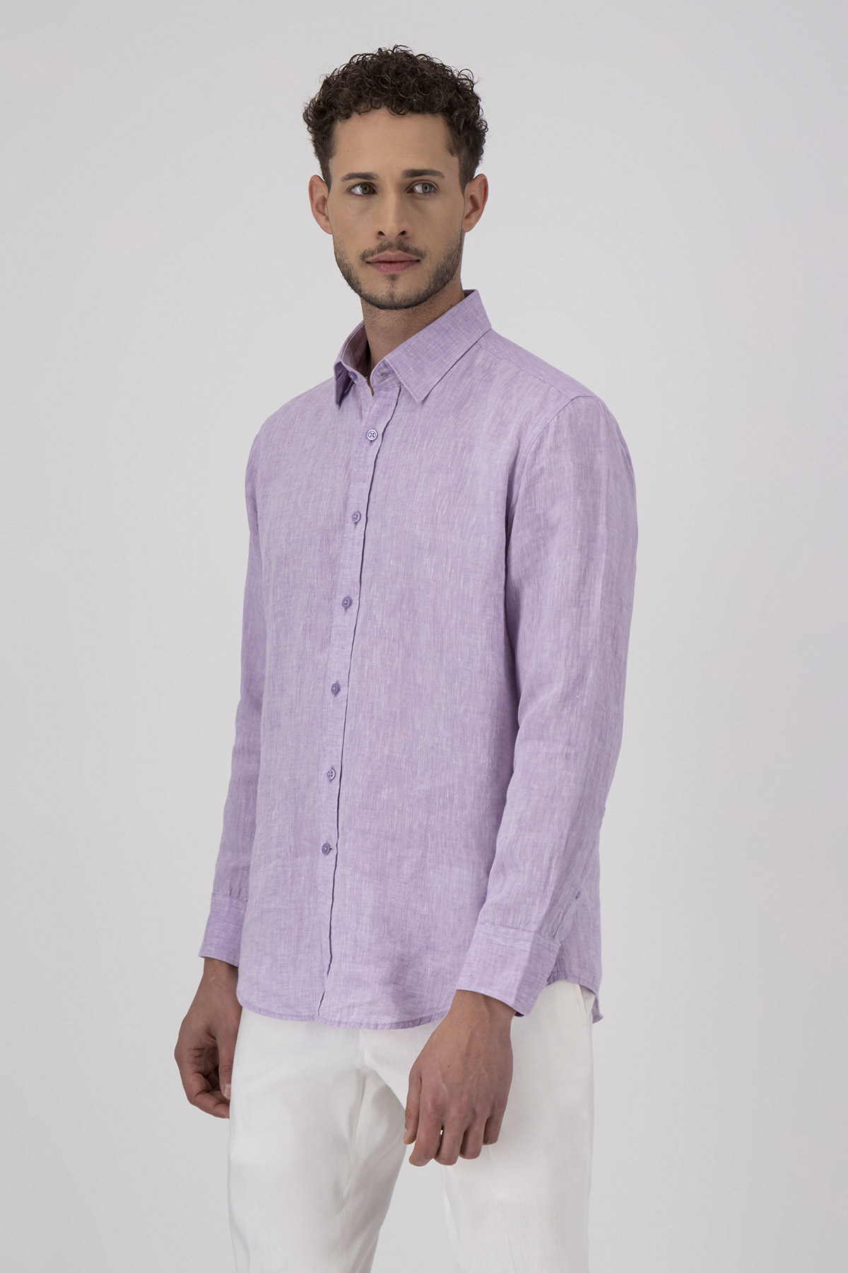 Camisa Casual LINEN Color Lila Regular Fit