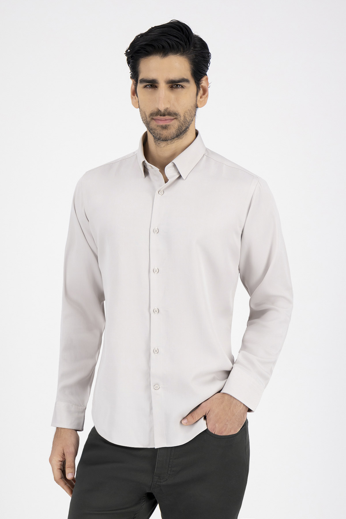 Camisa Casual Bio Tencel Slim Fit Gris