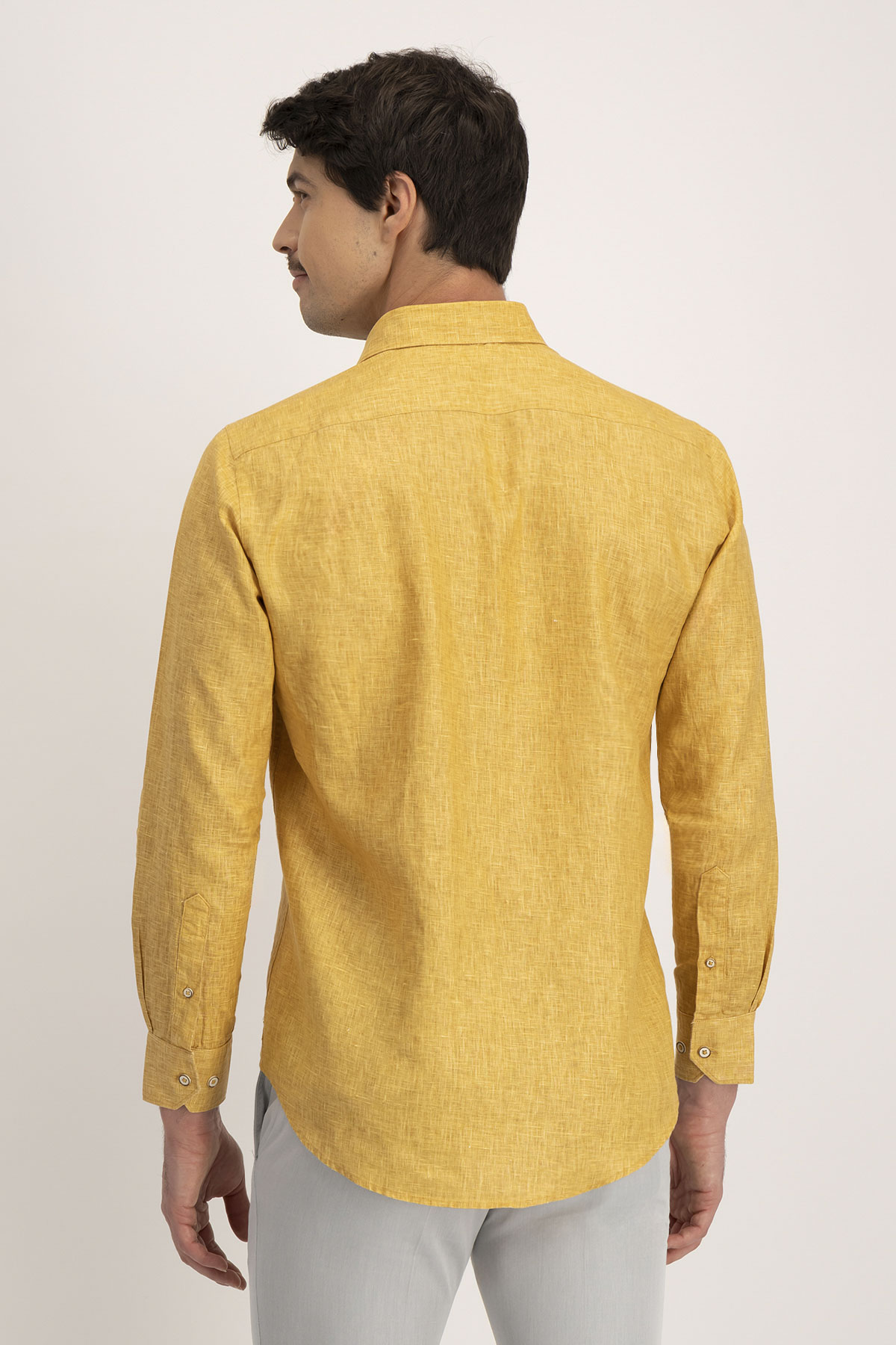 Camisa Casual LINEN Calderoni Amarillo Contemporary Fit