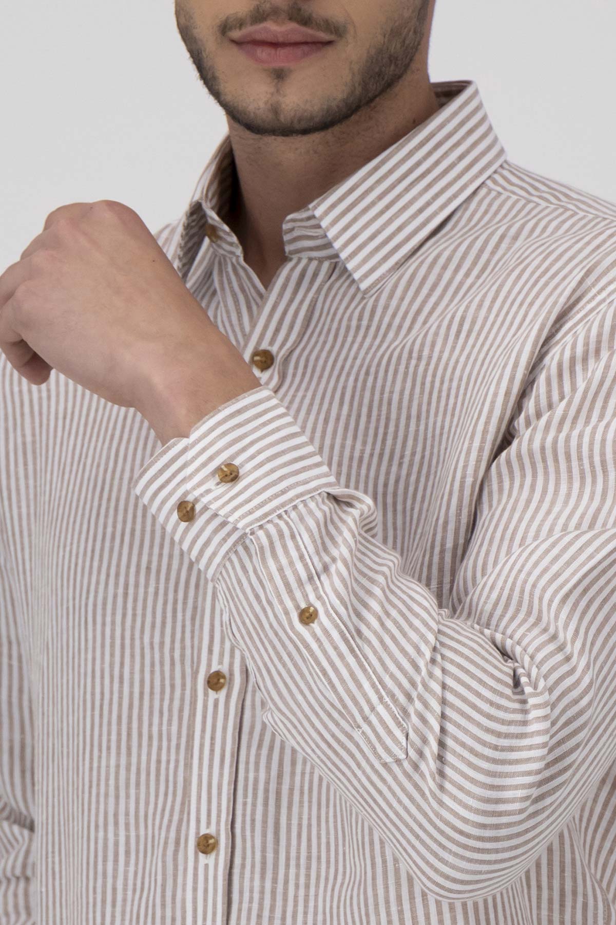 Camisa Casual LINEN Color Café Regular Fit