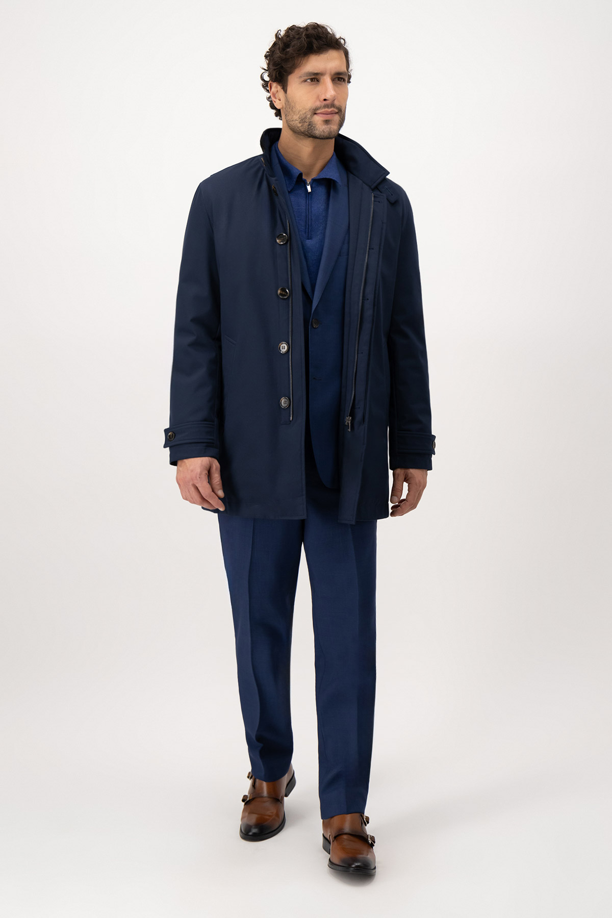 Gabardina Calderoni Azul Marino Contemporary Fit