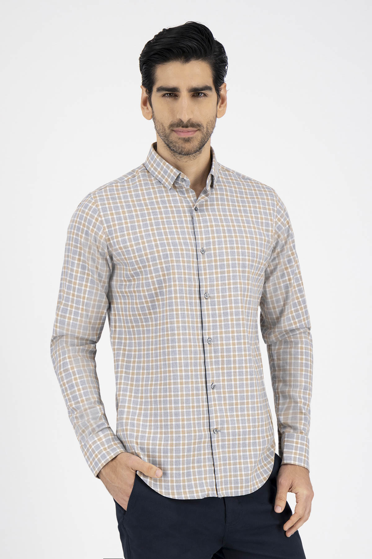 Camisa Casual Premium Cotton Slim Fit Café