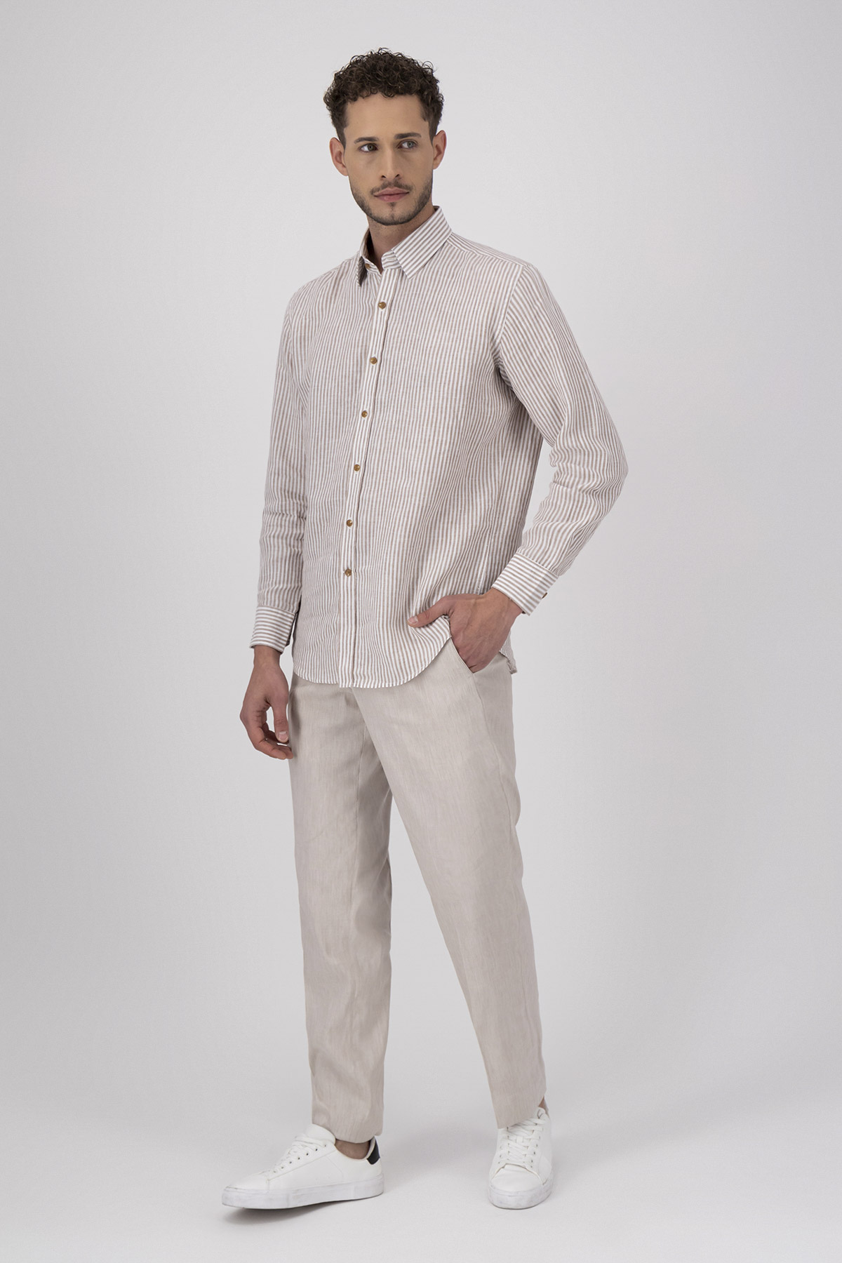 Camisa Casual LINEN Color Café Regular Fit