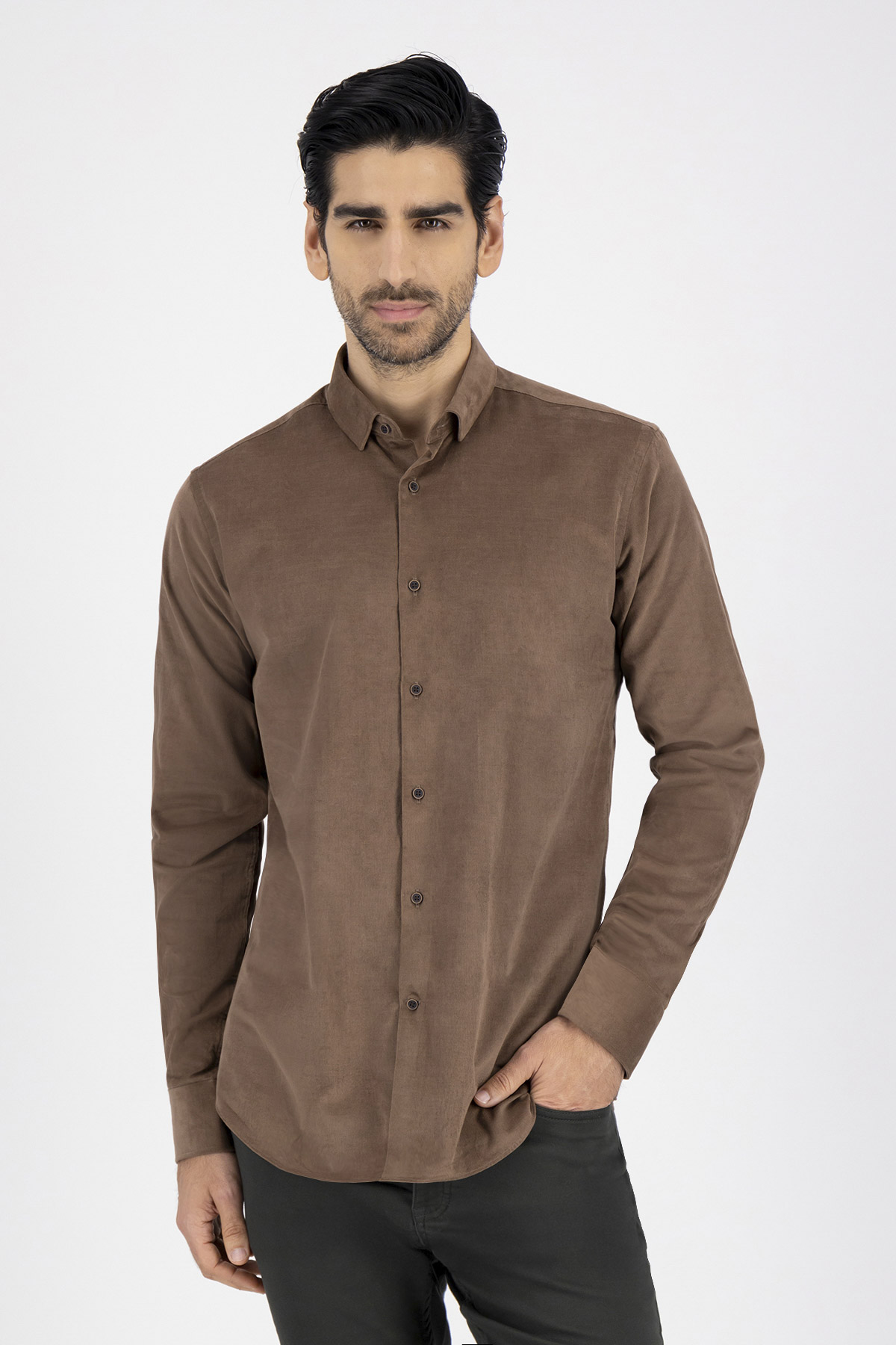 Camisa Casual Premium Cotton Slim Fit Café