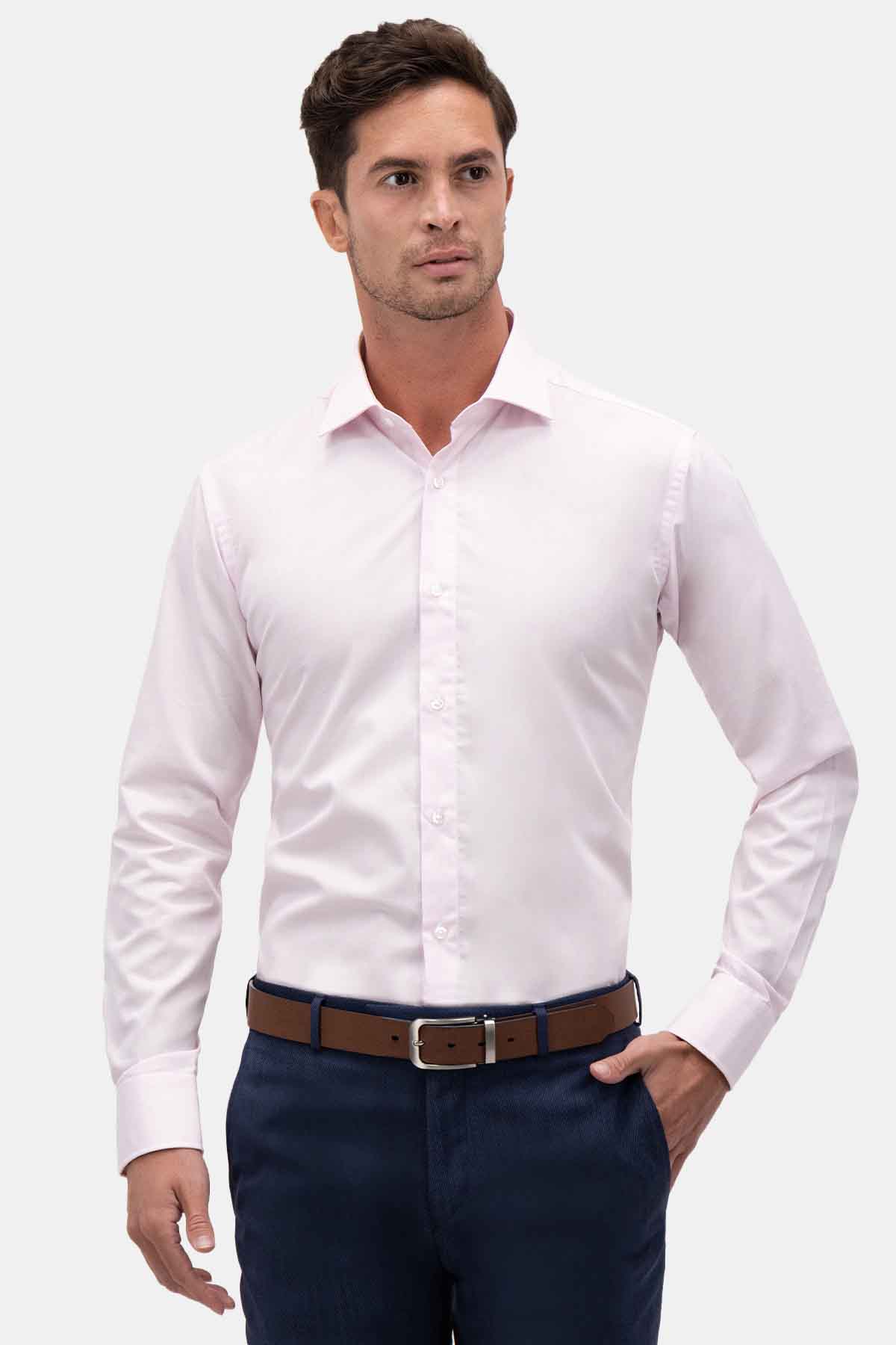 Camisa Roberts Easy Care Color Rosa Claro Slim Fit